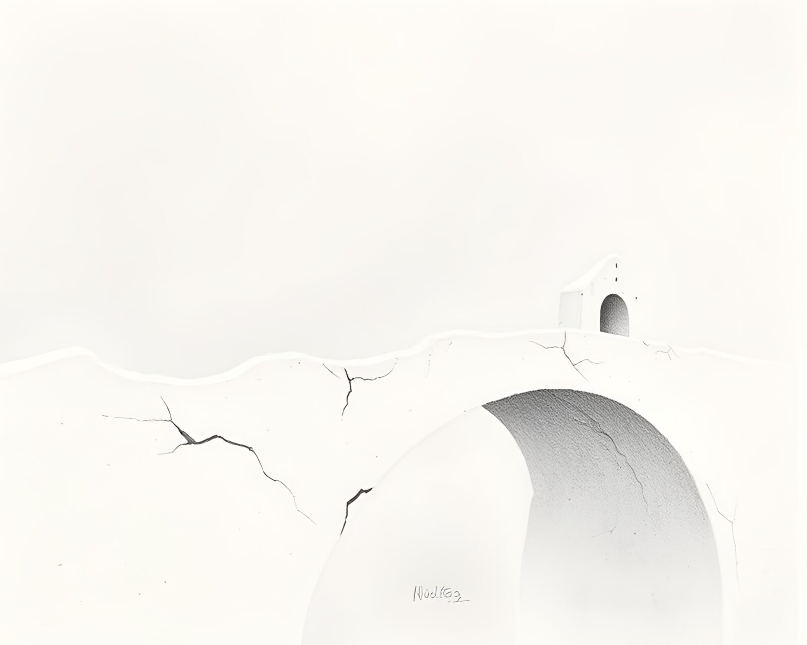 A bridge basked in ivory light with intricate hatching