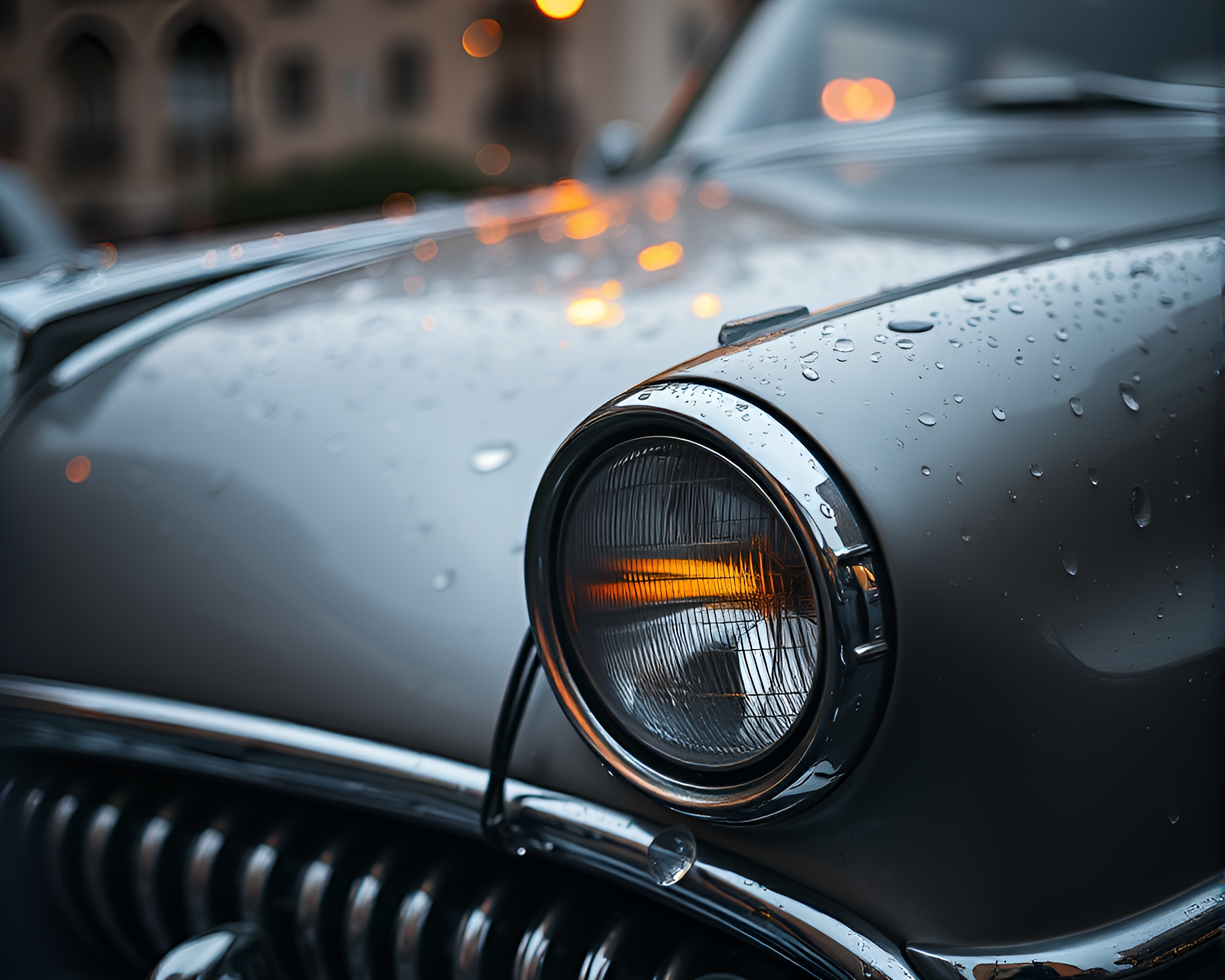Vintage Car in Rain Droplets: Tenebrism Style – free AI stock image