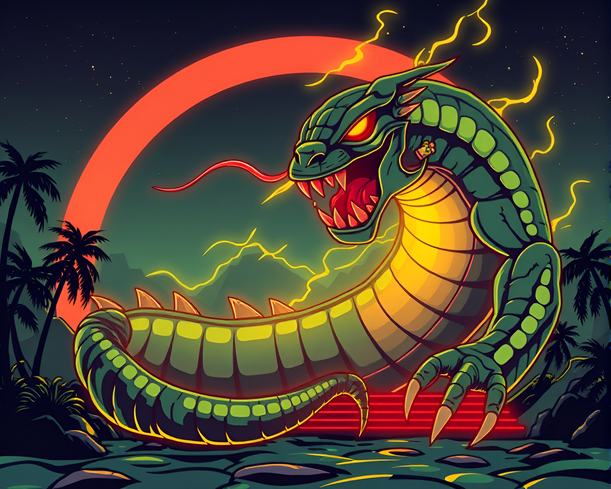 Skeuomorphic Kraken Emerging Among Retro Scanlines – free AI stock image