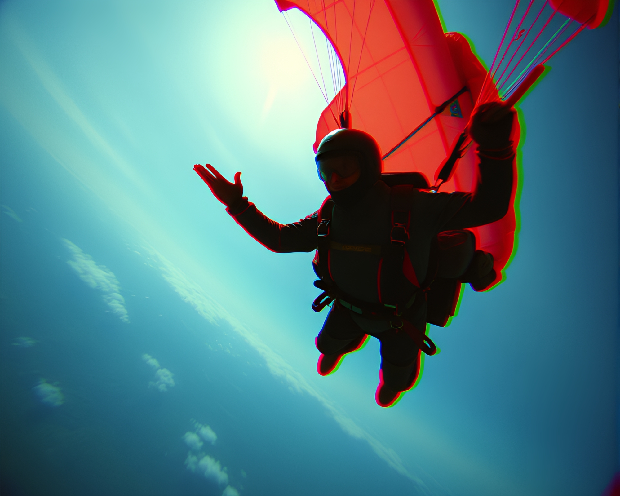 Candid Parachute Jumper’s Underexposed Adventure in 3D – free AI stock image