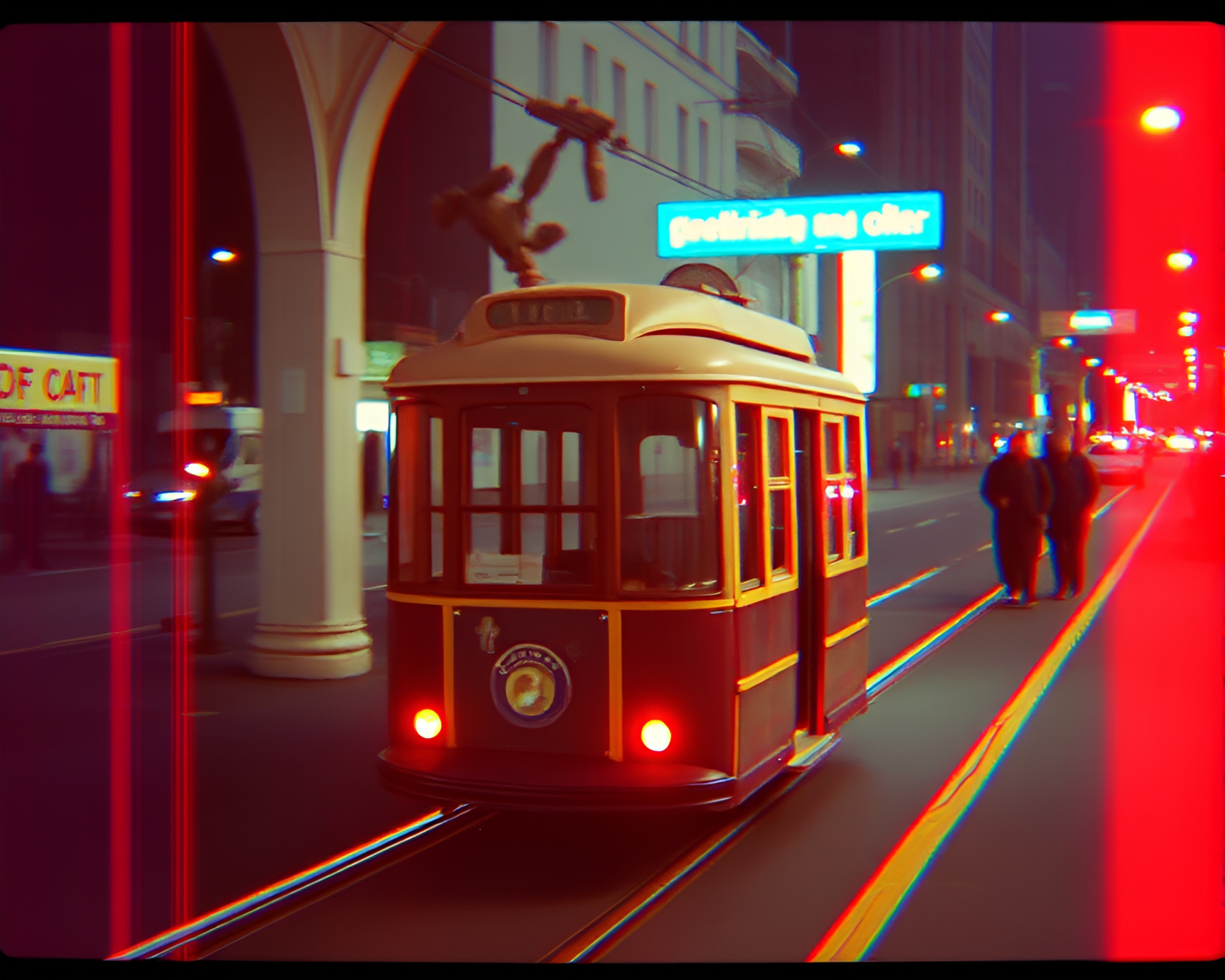 Glitchy Cable Car Ride Through Expired Film Fantasy – free AI stock image