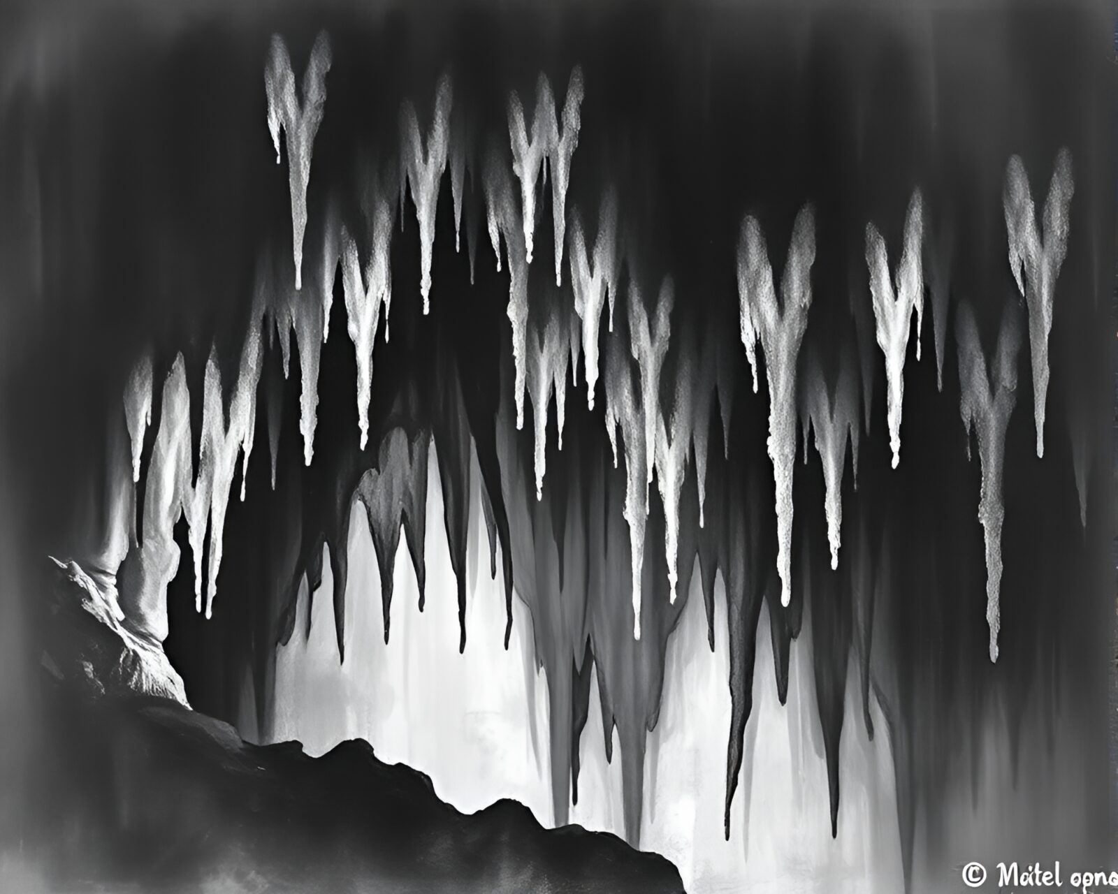 Dynamic stalactites weaving motion in dark cave vibes