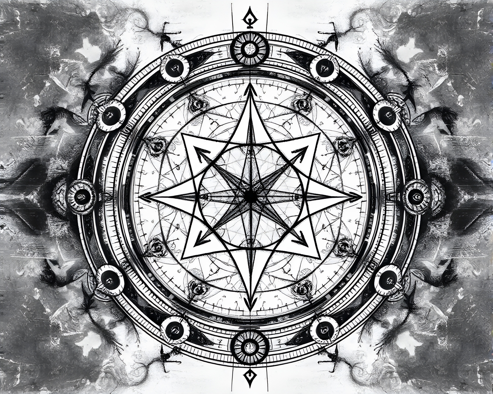 Symmetrical Alchemical Symbols in Charcoal Sketch with HDR Contrast – free AI stock image