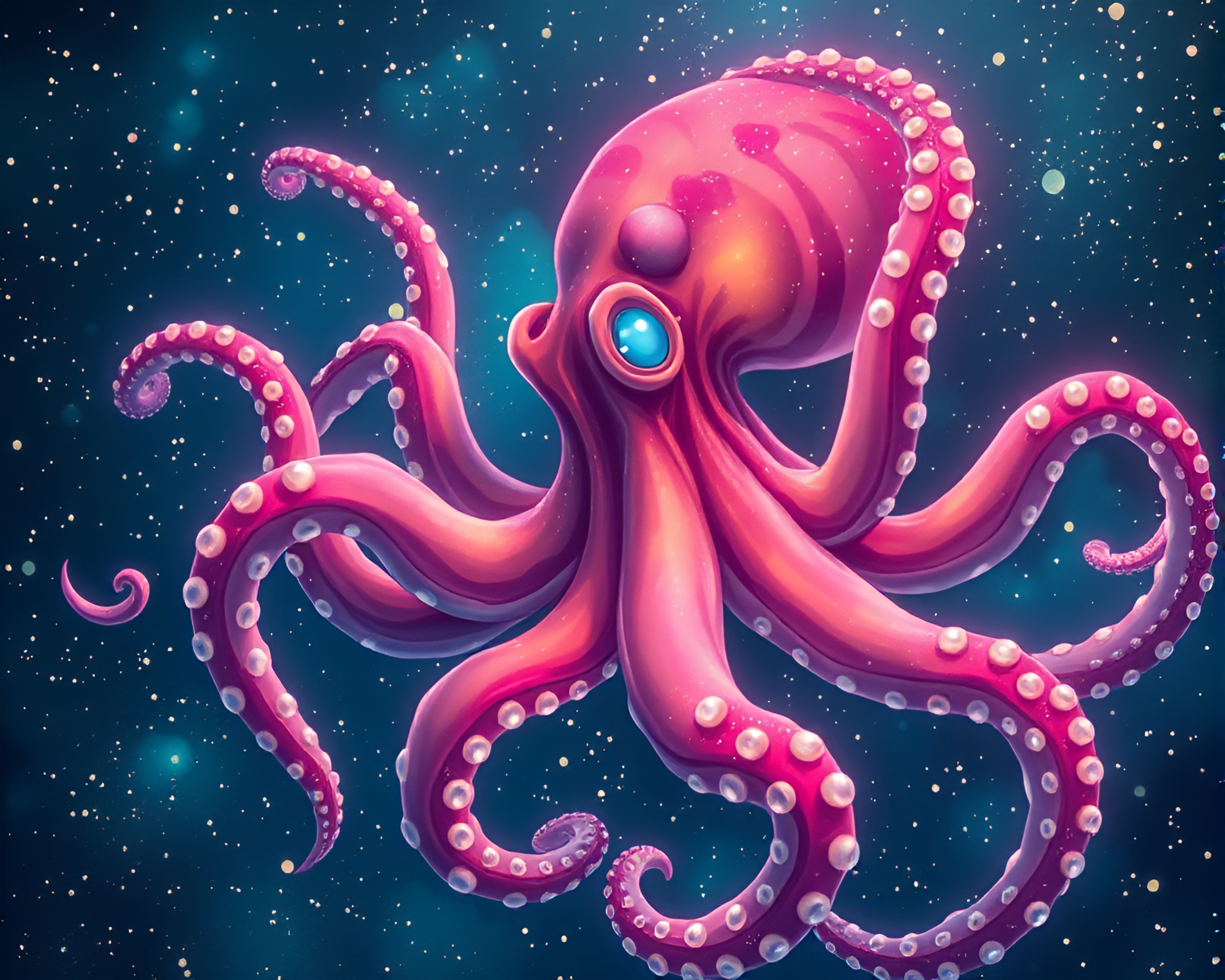 Bioluminescent Octopus surrounded by Floating Particles – free AI stock image