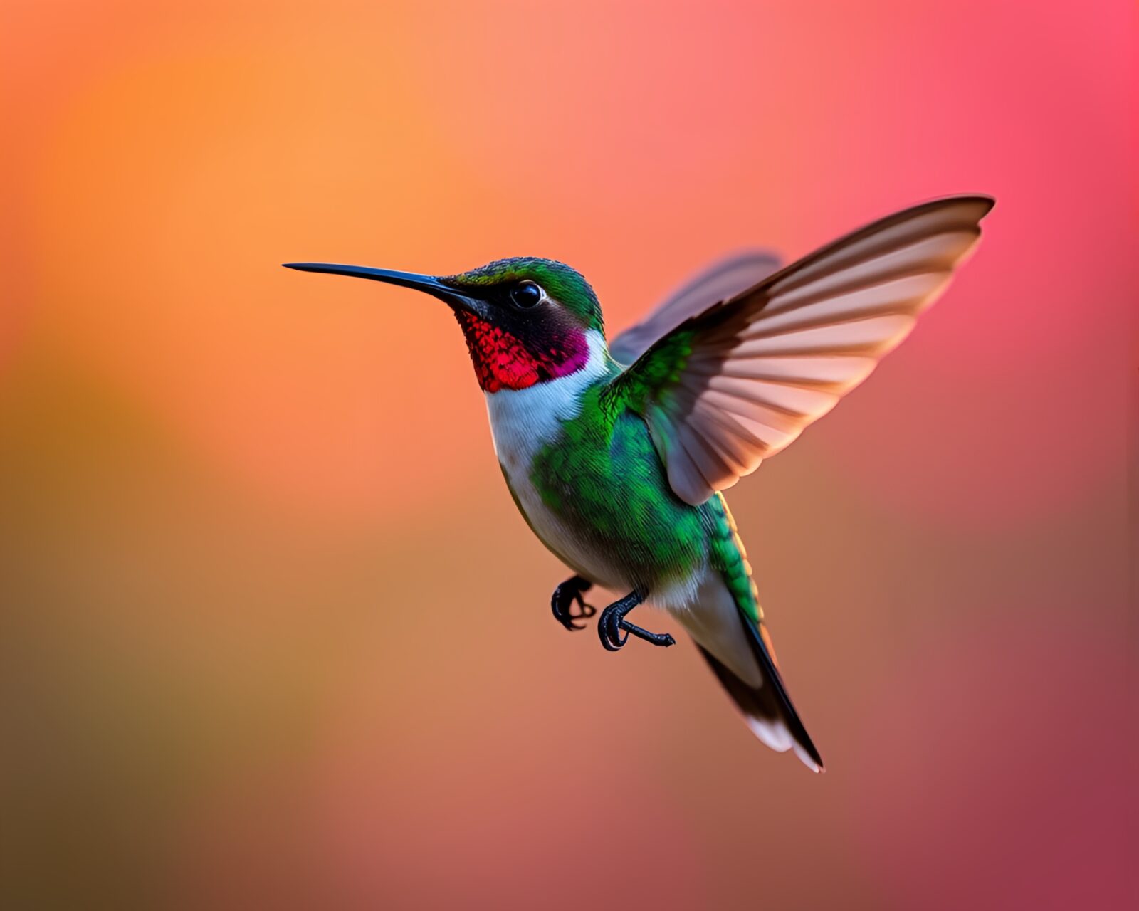 Vibrant neon hummingbird in focus stacking silhouette style
