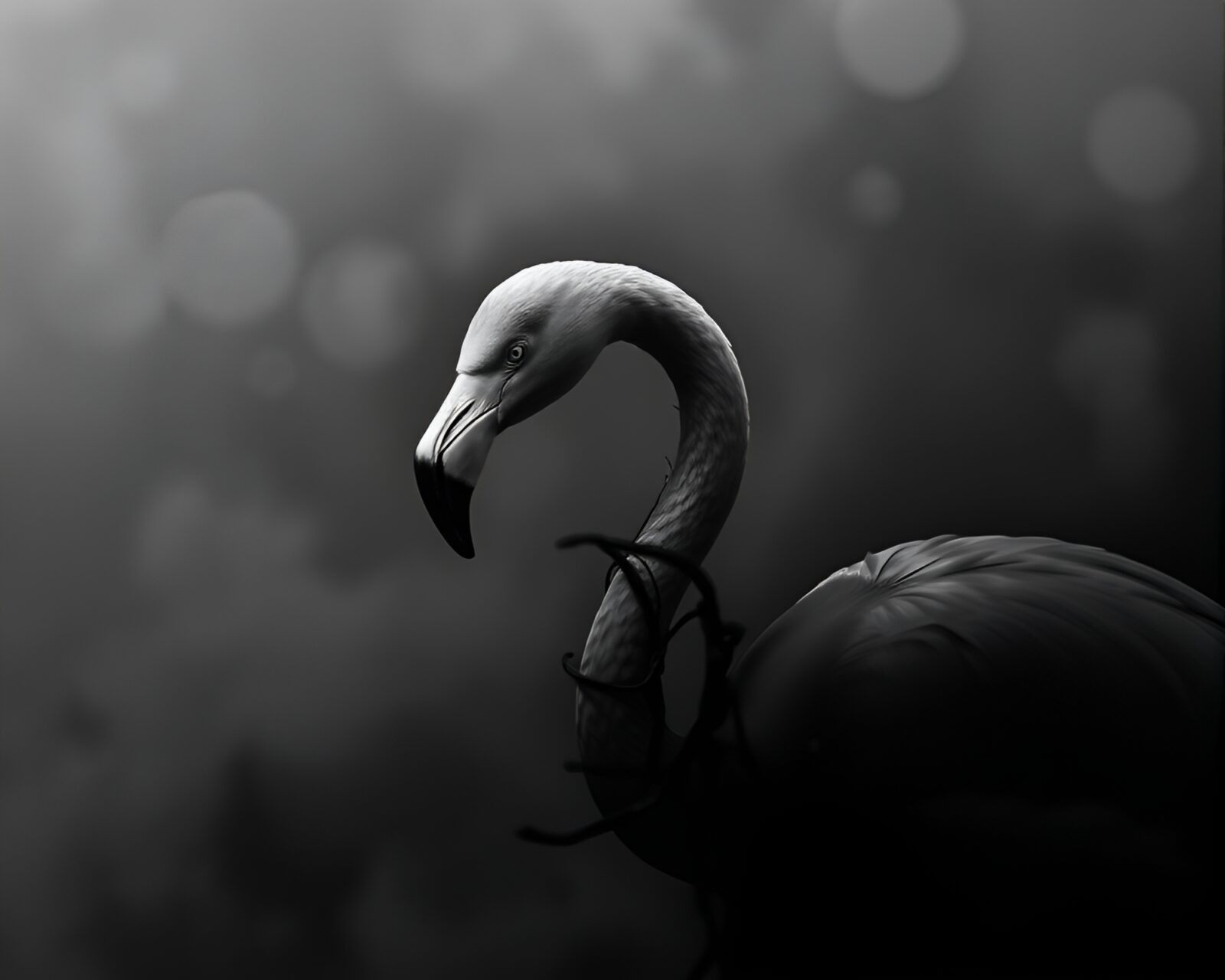 Fluid simulation art of flamingo in dark waters