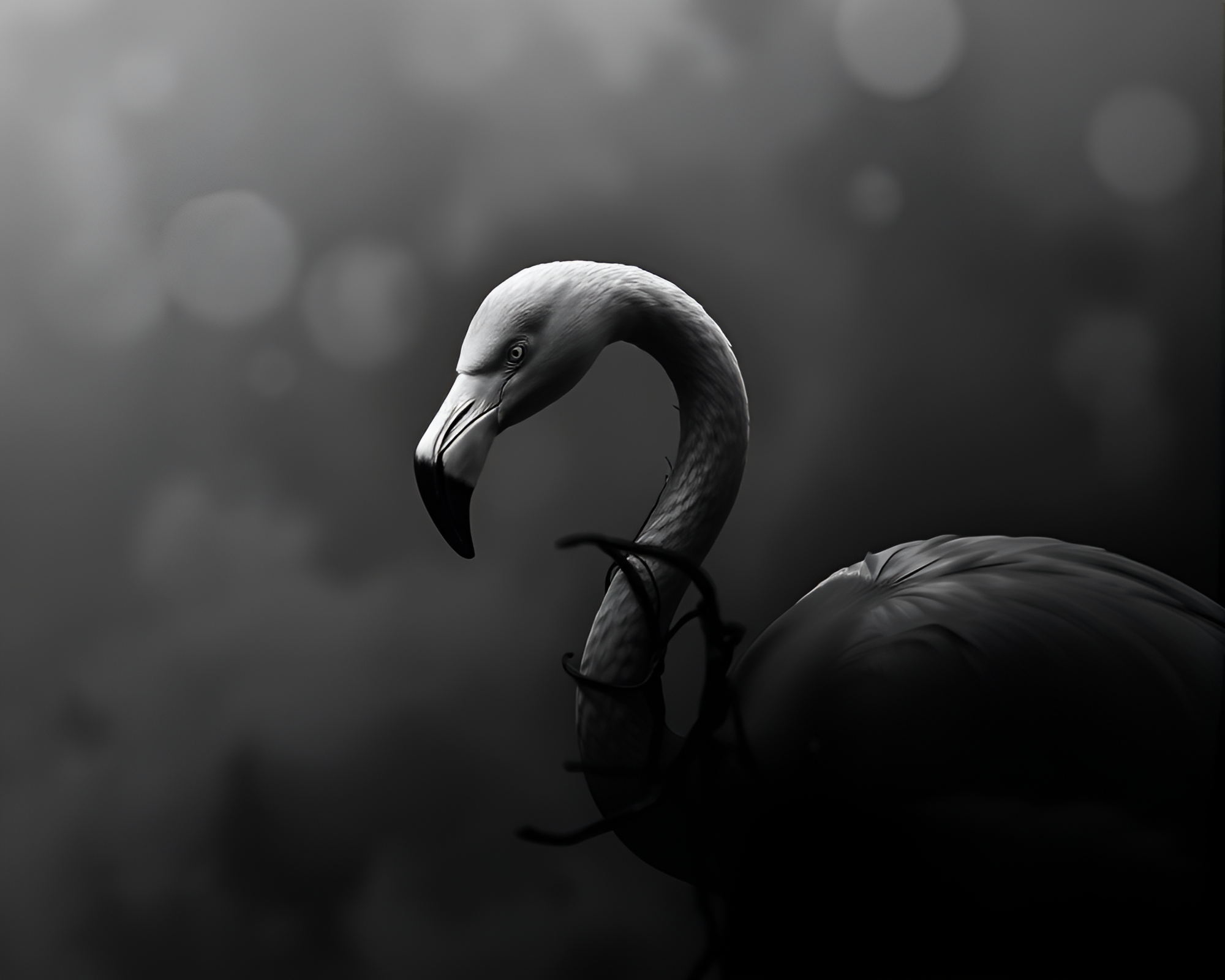 Elegant Flamingo in Charcoal Black Waters – free AI stock image