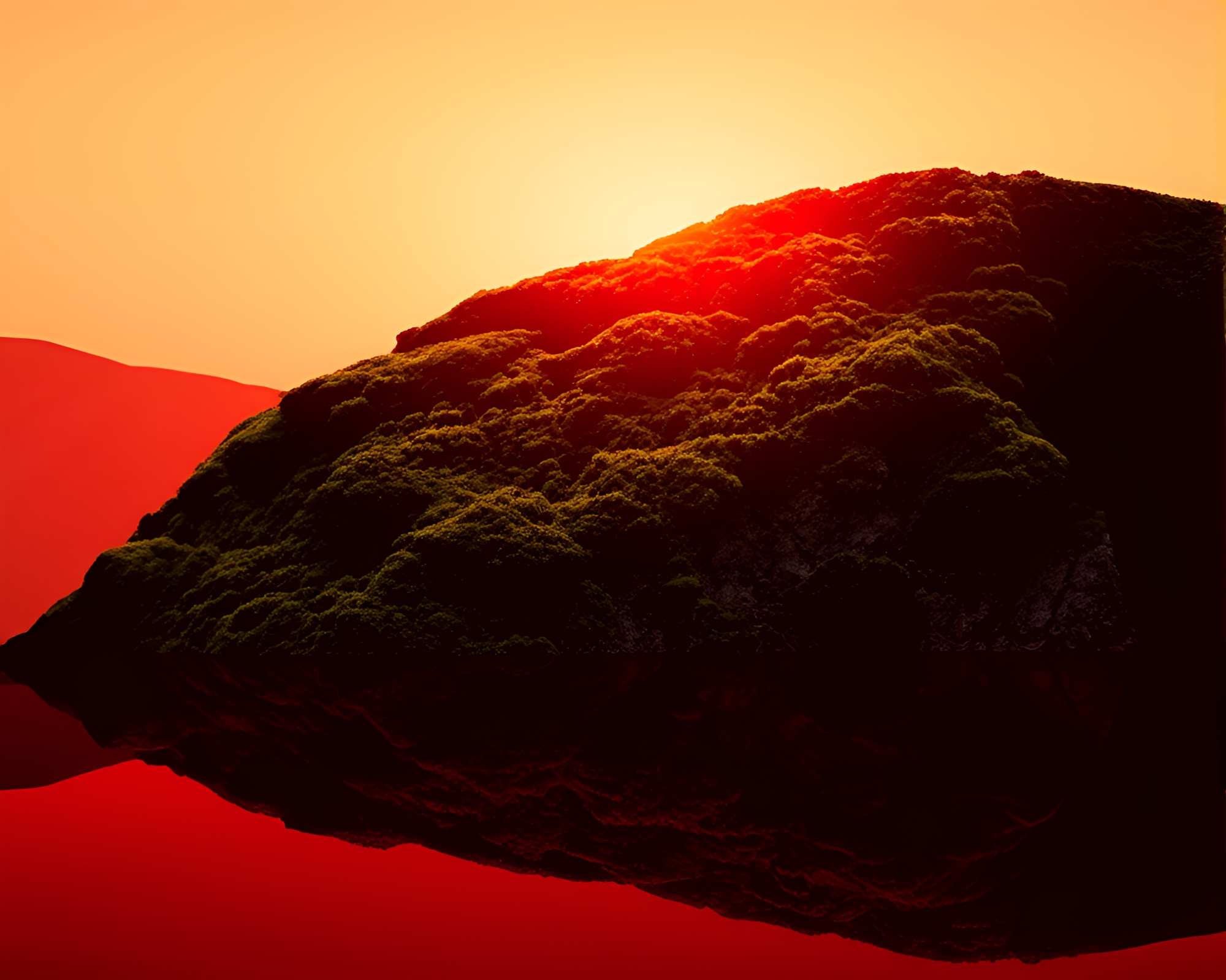 Moss-Covered Rock Silhouette in Rustic Landscape Etching – free AI stock image