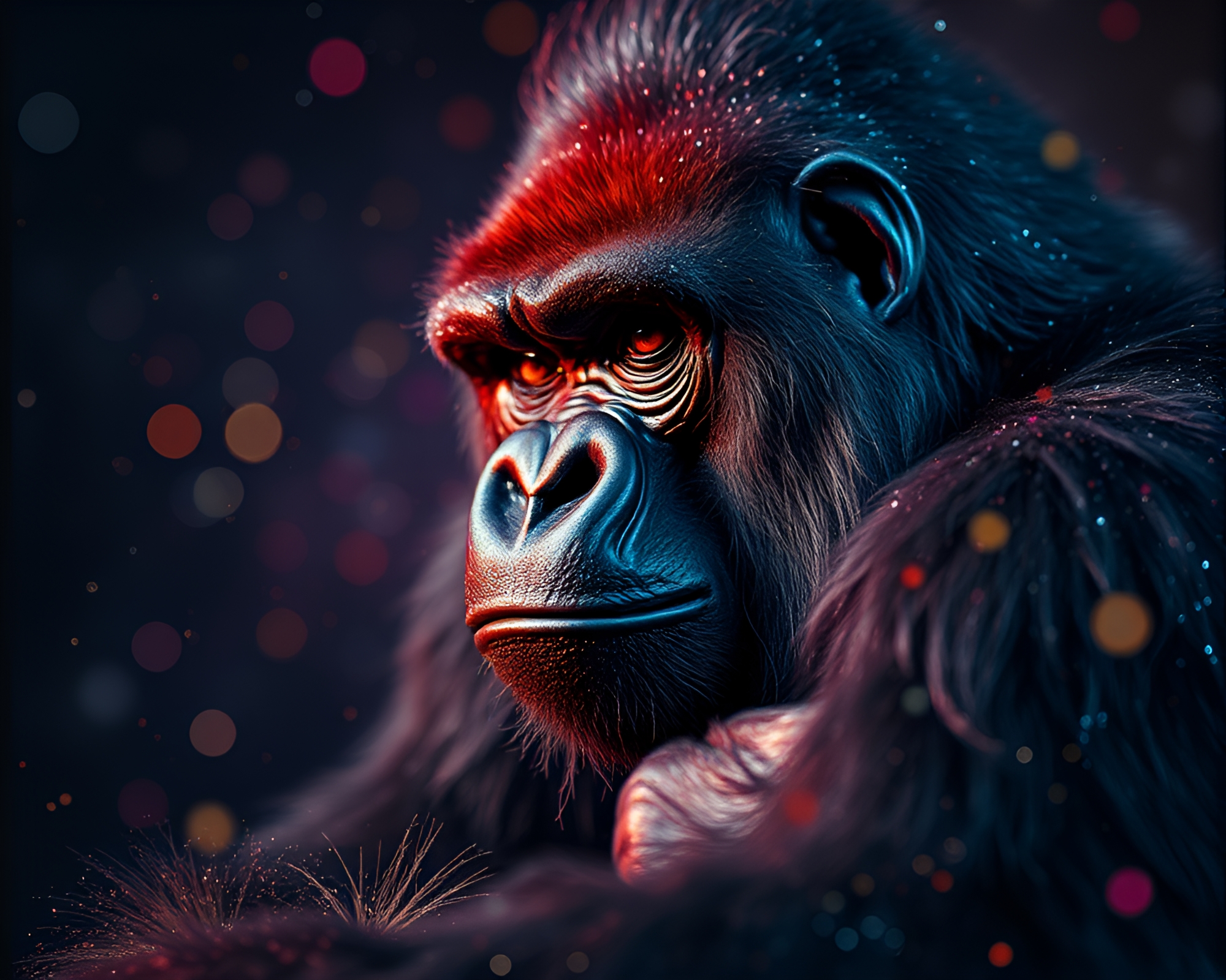 Gorilla King in Metallic Sparkle Jungle – free AI stock image