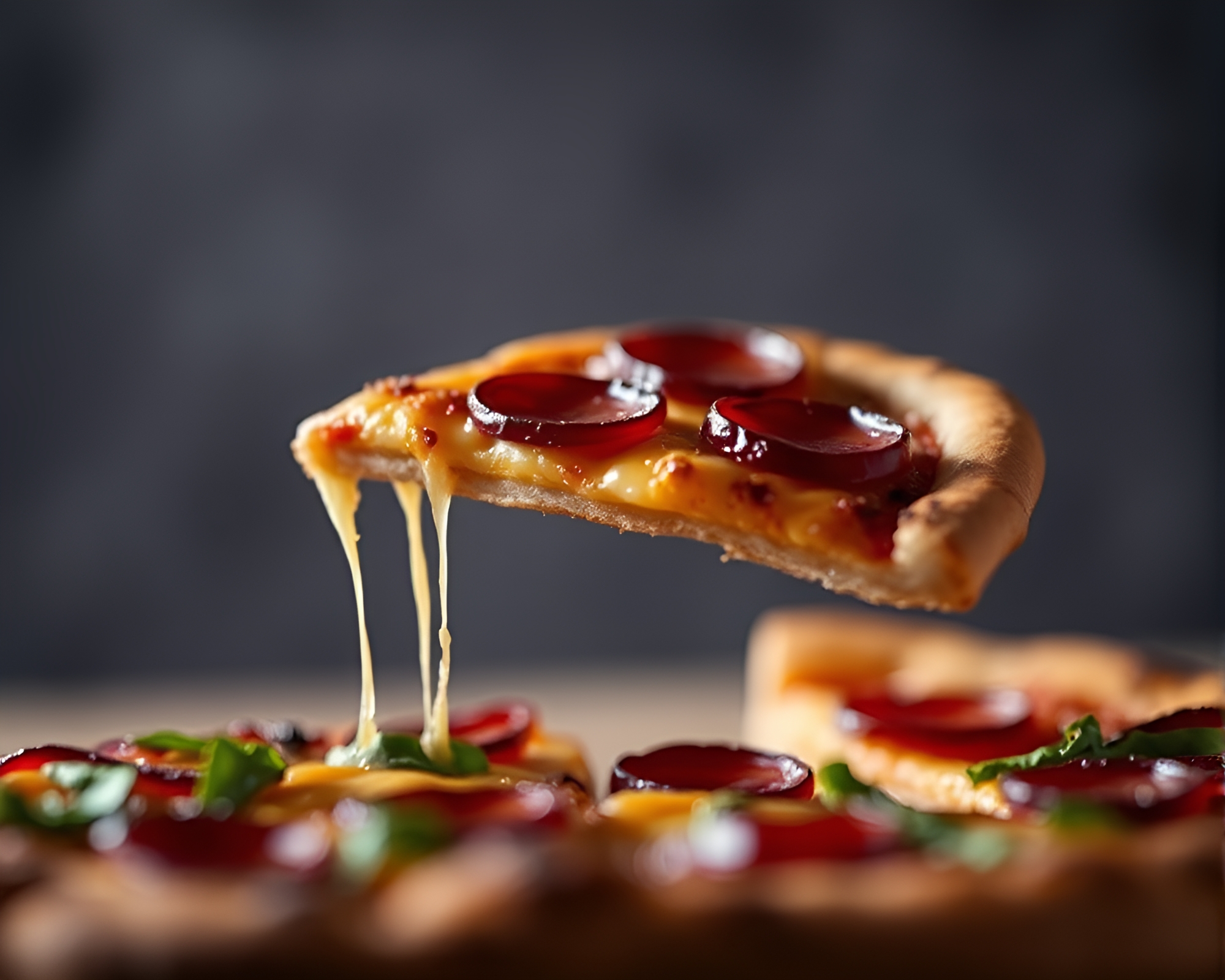 Delicious Pizza Slice in Sapphire Toned Vignette Border – free AI stock image