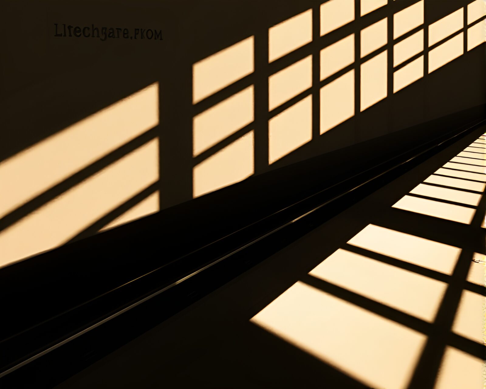 Abstract train silhouette with sunbeam shadows in geometric shapes
