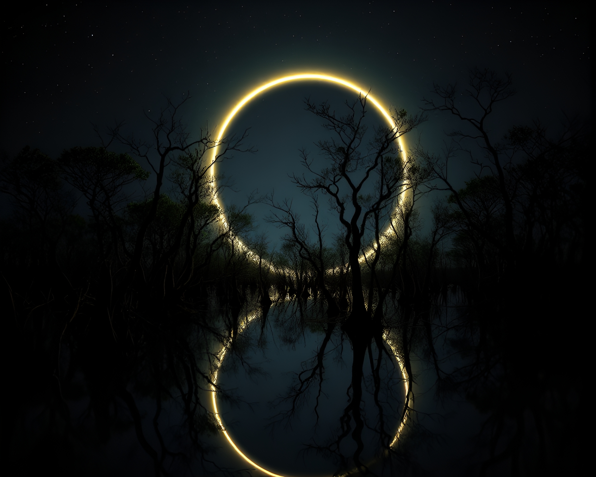Fiber Optics in Eclipsed Mangrove Swamp – free AI stock image