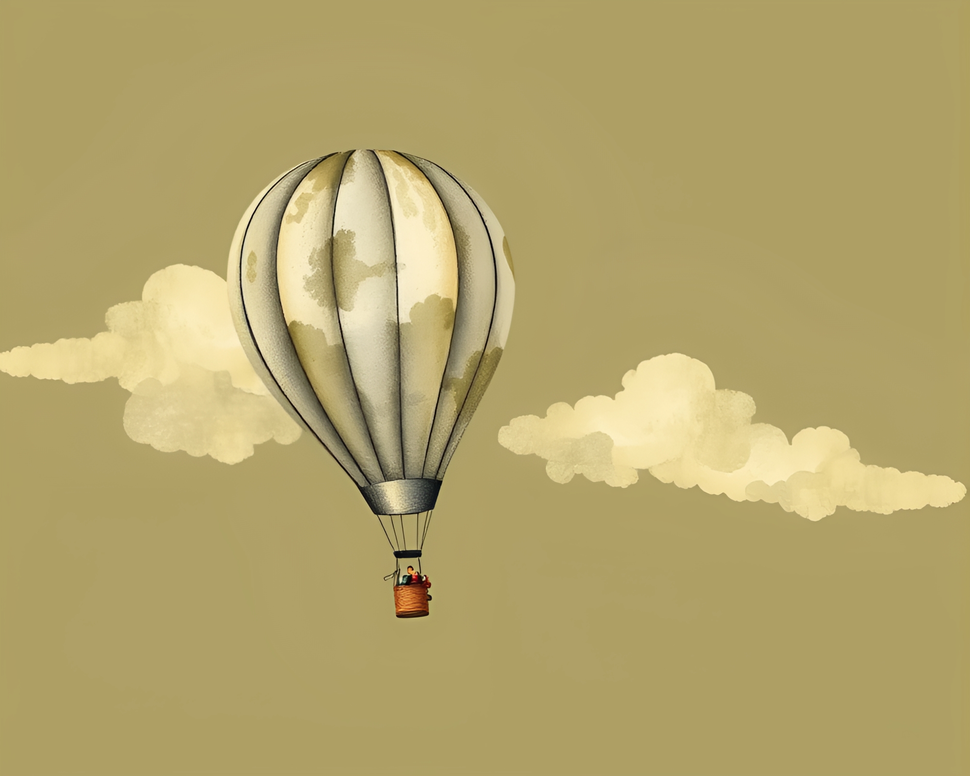 Vintage Hot Air Balloon Woodblock Print Art – free AI stock image