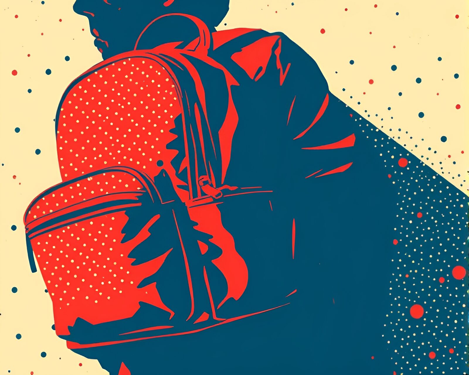 Dynamic collage art with red-blue duotone in jetpack theme