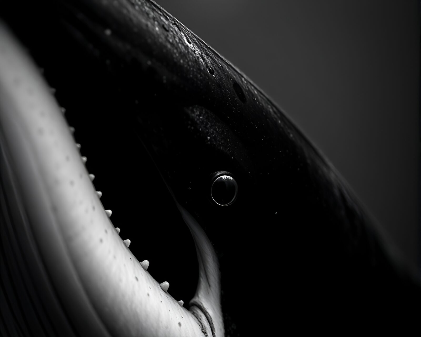 High-contrast whale detail in dramatic noir lighting.