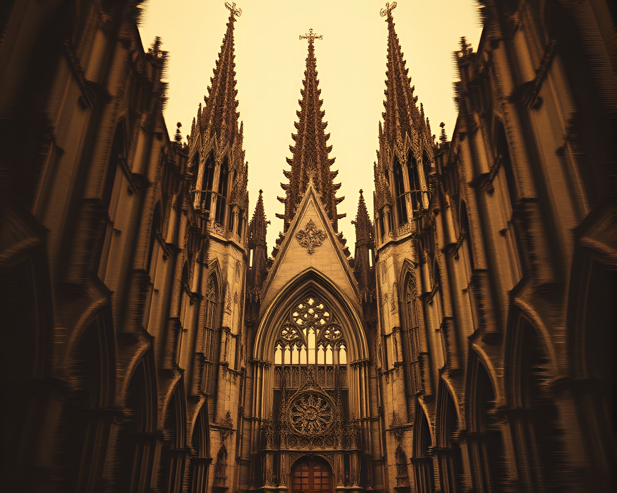 Gothic Sepia Glitch Cathedral Depth Layering Composition – free AI stock image