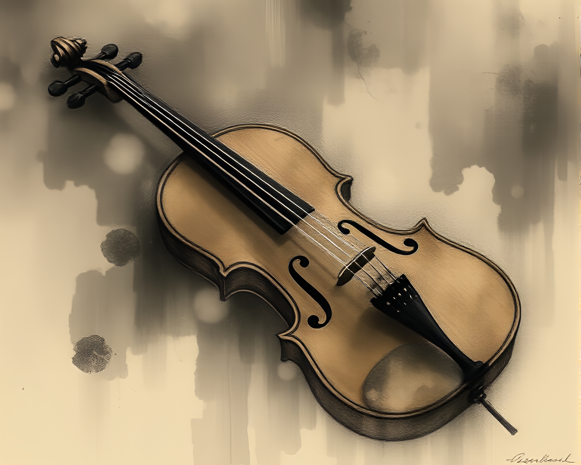 Violin Écorché Woodblock Print in Hazy Light – free AI stock image