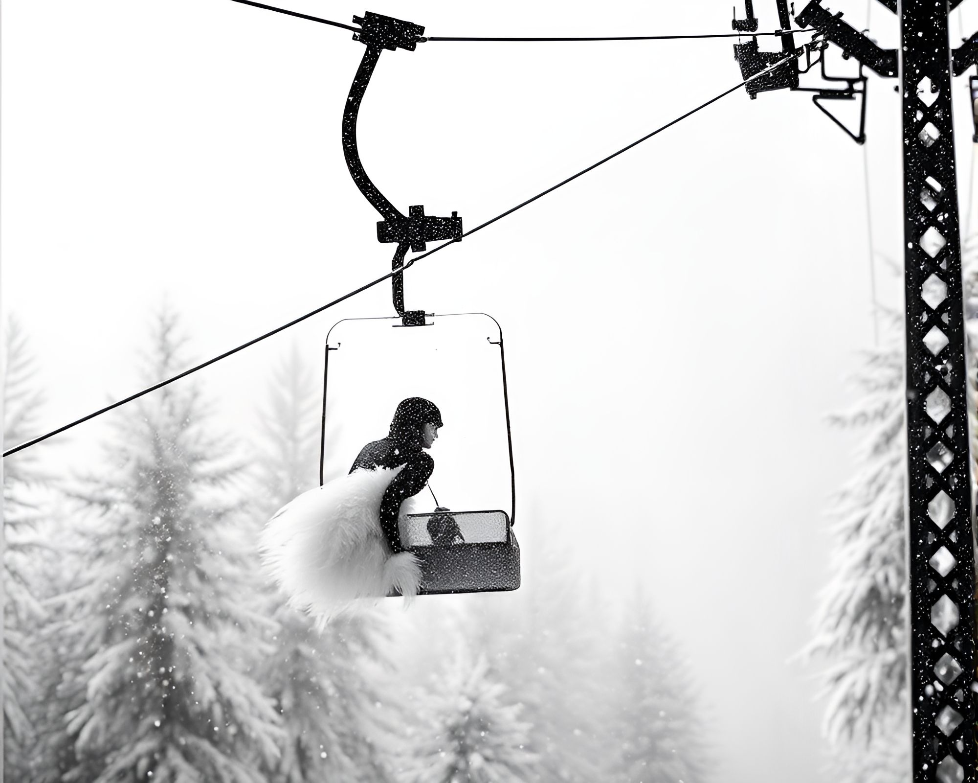 Ivory White Gondola Lift Stereograph Feather Dusting Scene – free AI stock image