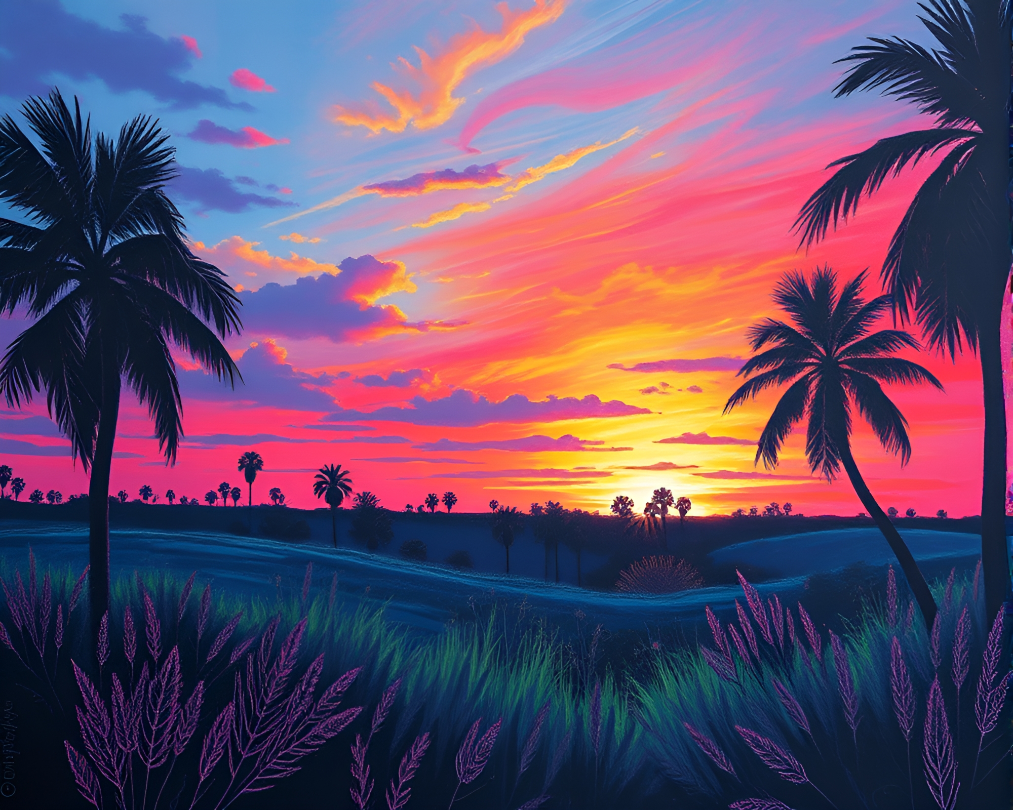 Savanna Sunset: Chalk Portrait in Neon Hues – free AI stock image