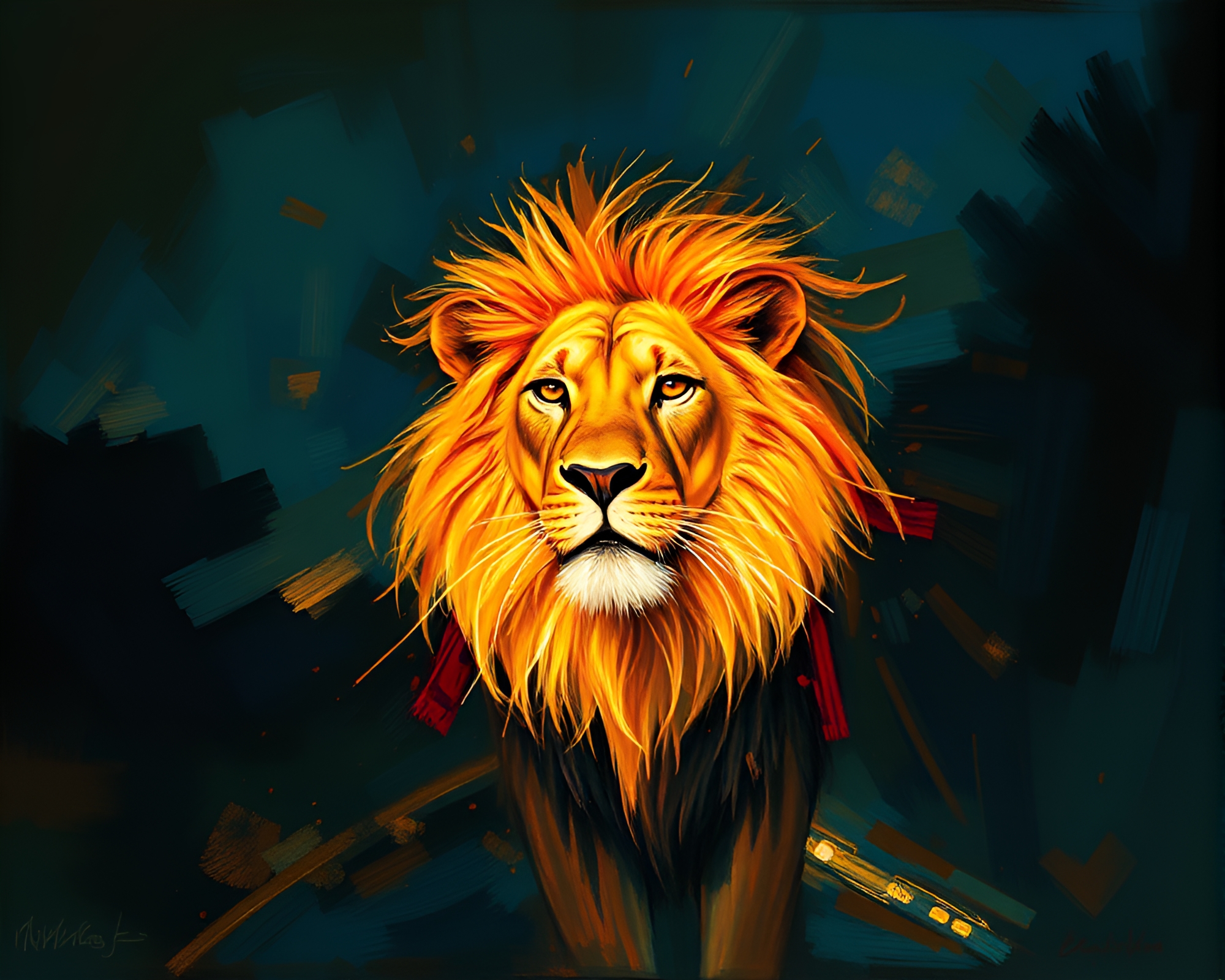 Expressive Lion with Car Light Trails in Painting – free AI stock image