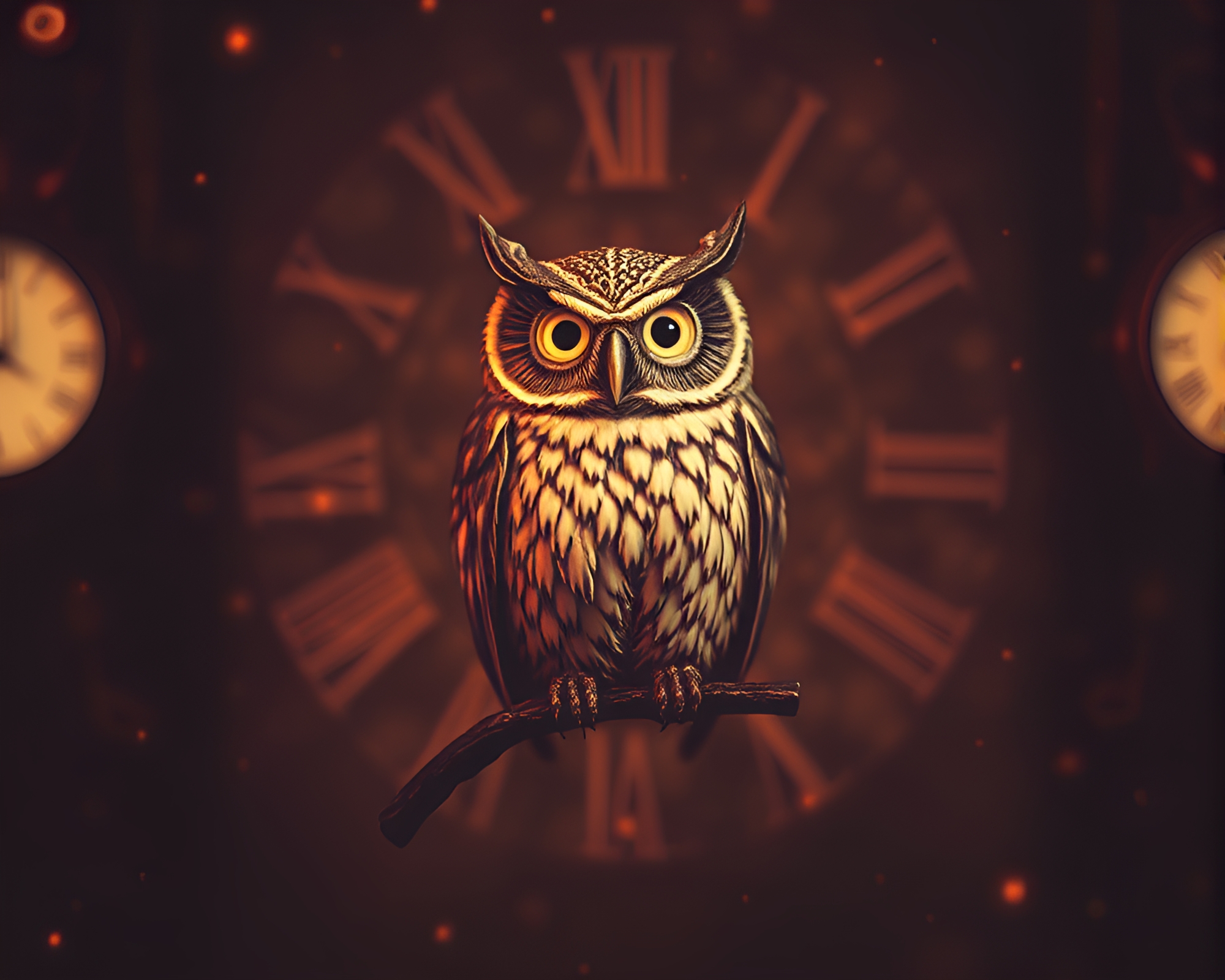 Clockwork Owl in Sepia Vaporwave Glass Distortion – free AI stock image