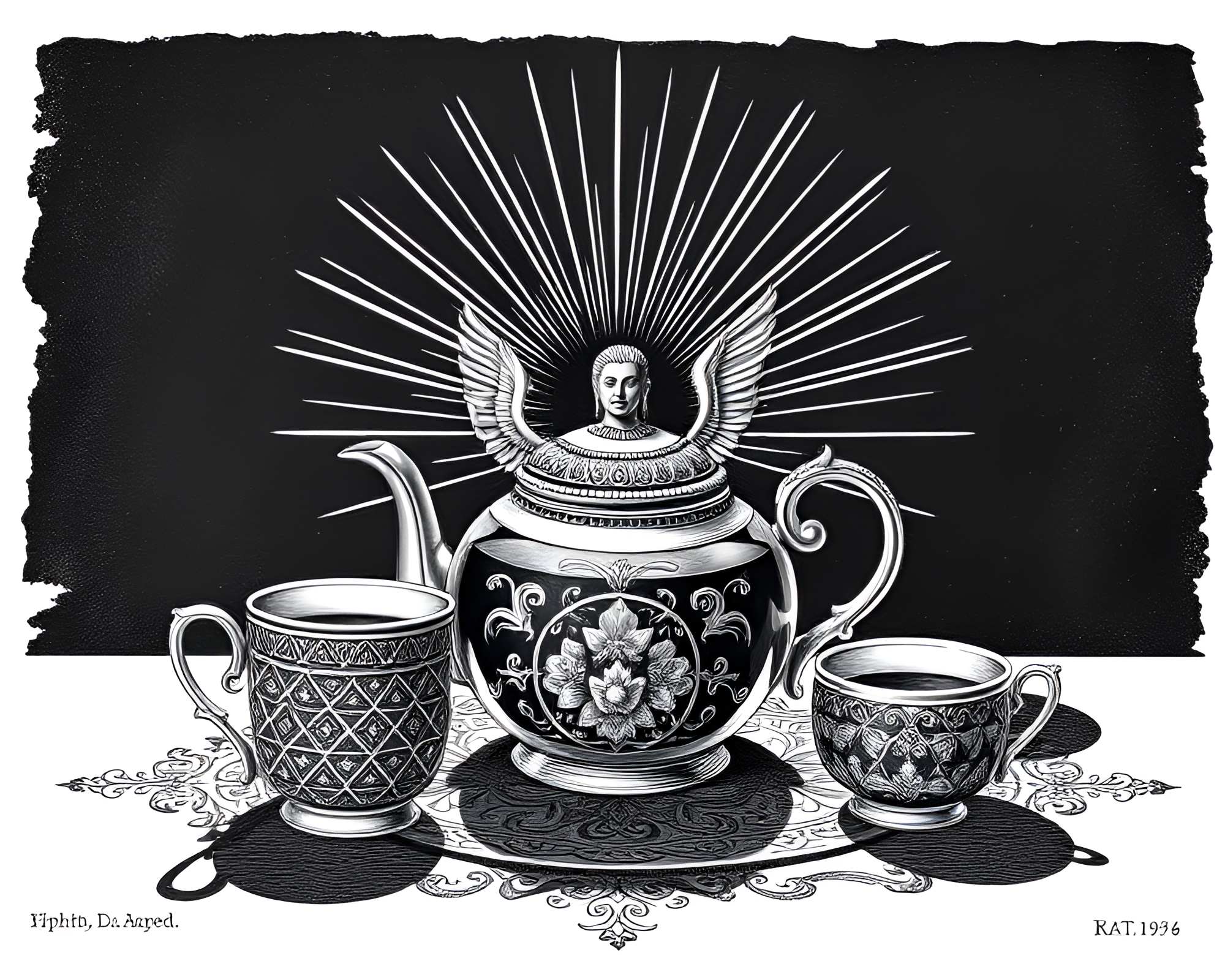 Elegant Tea Set Bathed in Engraved God Rays – free AI stock image
