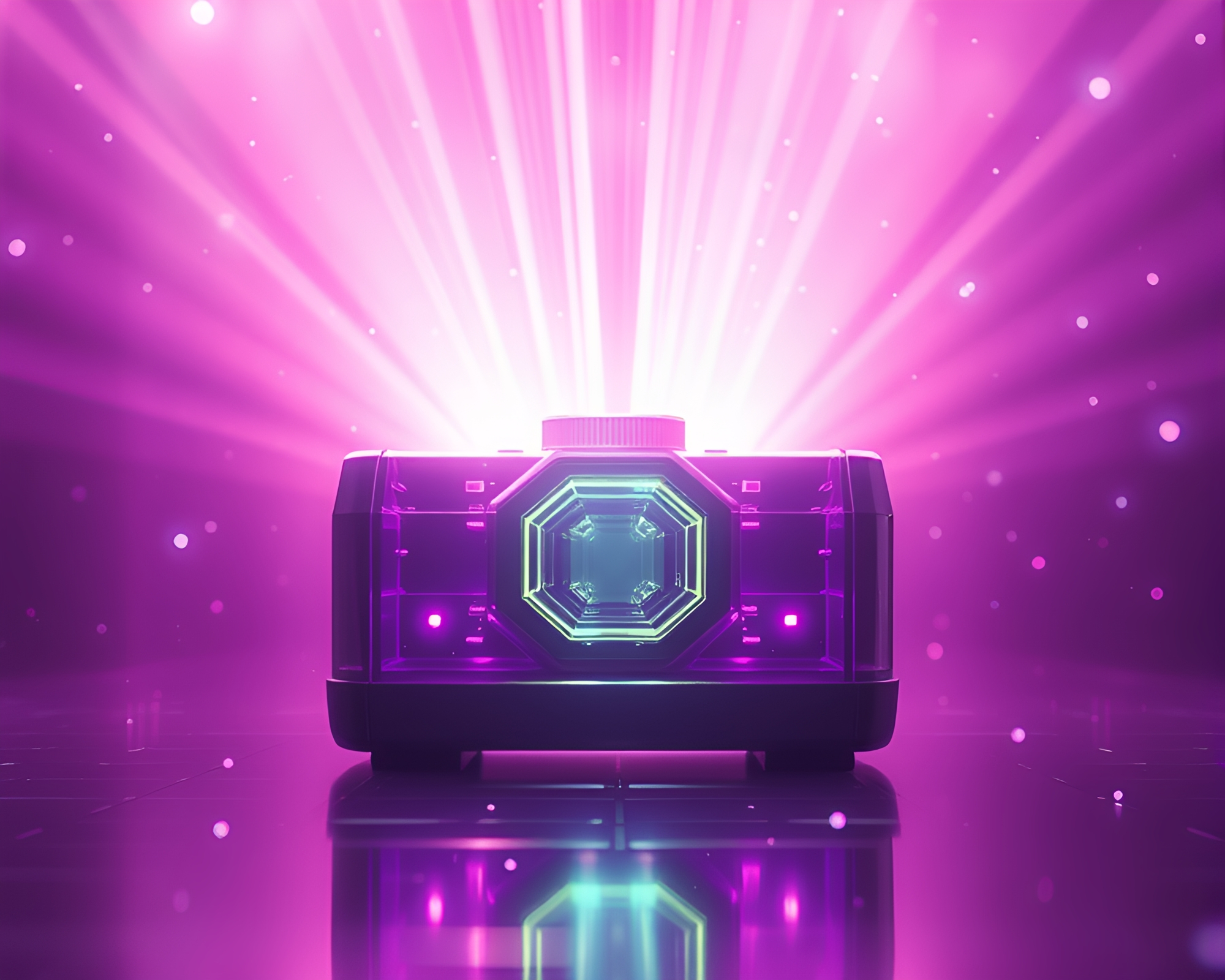 Quantum Teleportation Device in Amethyst Light Leaks – free AI stock image