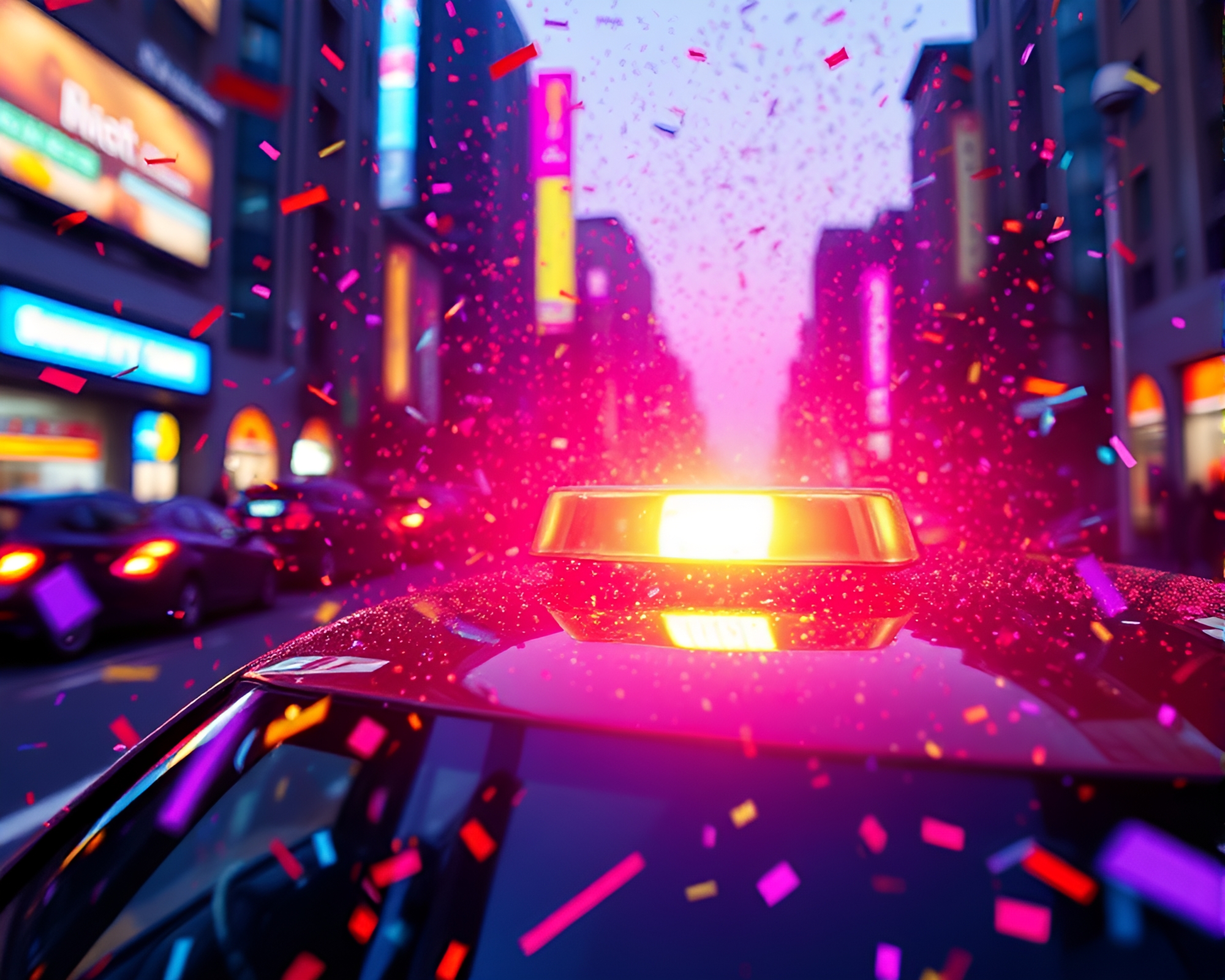 Hover Taxi in Ultraviolet Confetti Burst – free AI stock image