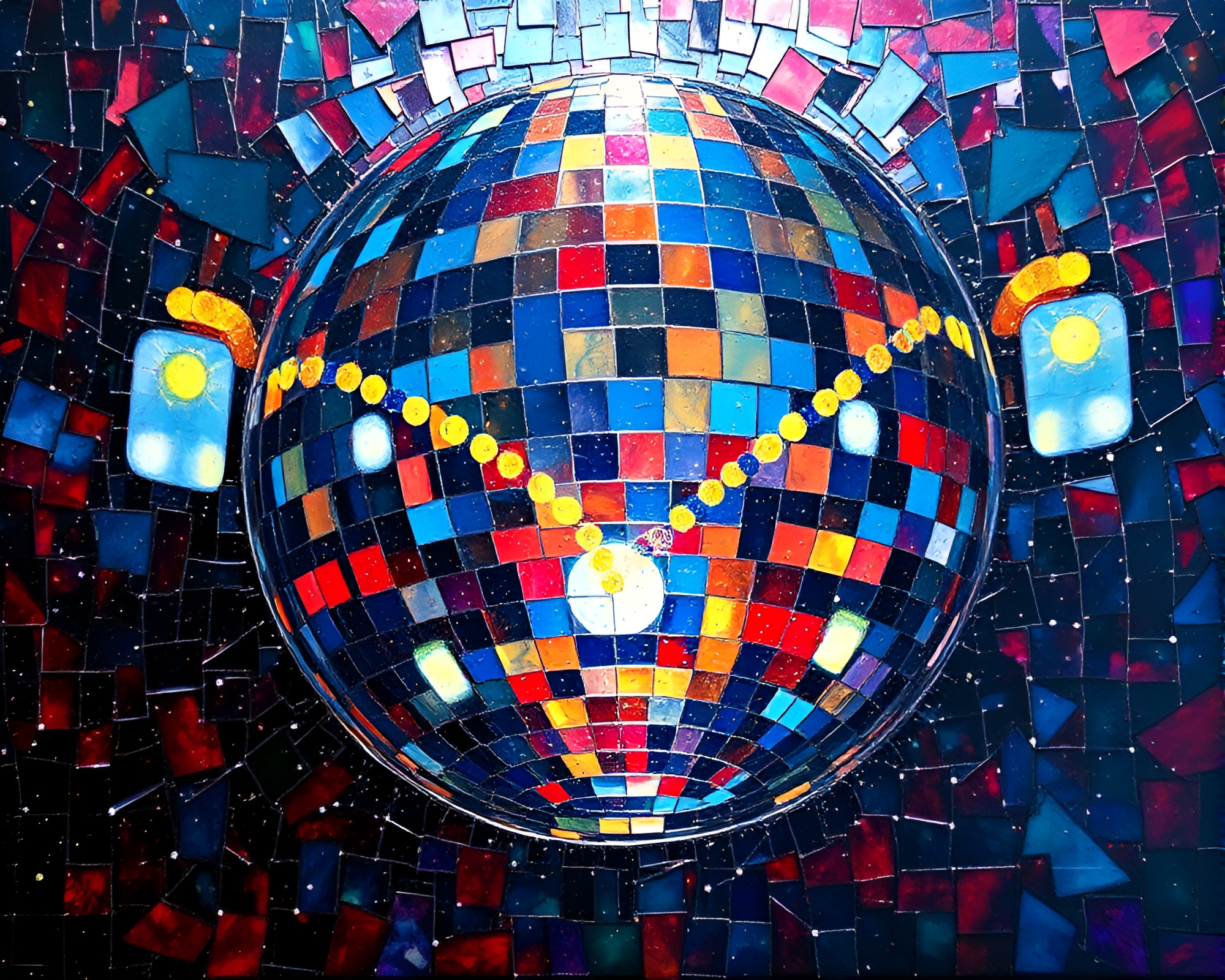 Stagecoach Mirror Shard Disco Ball Encaustic Painting Concept – free AI stock image