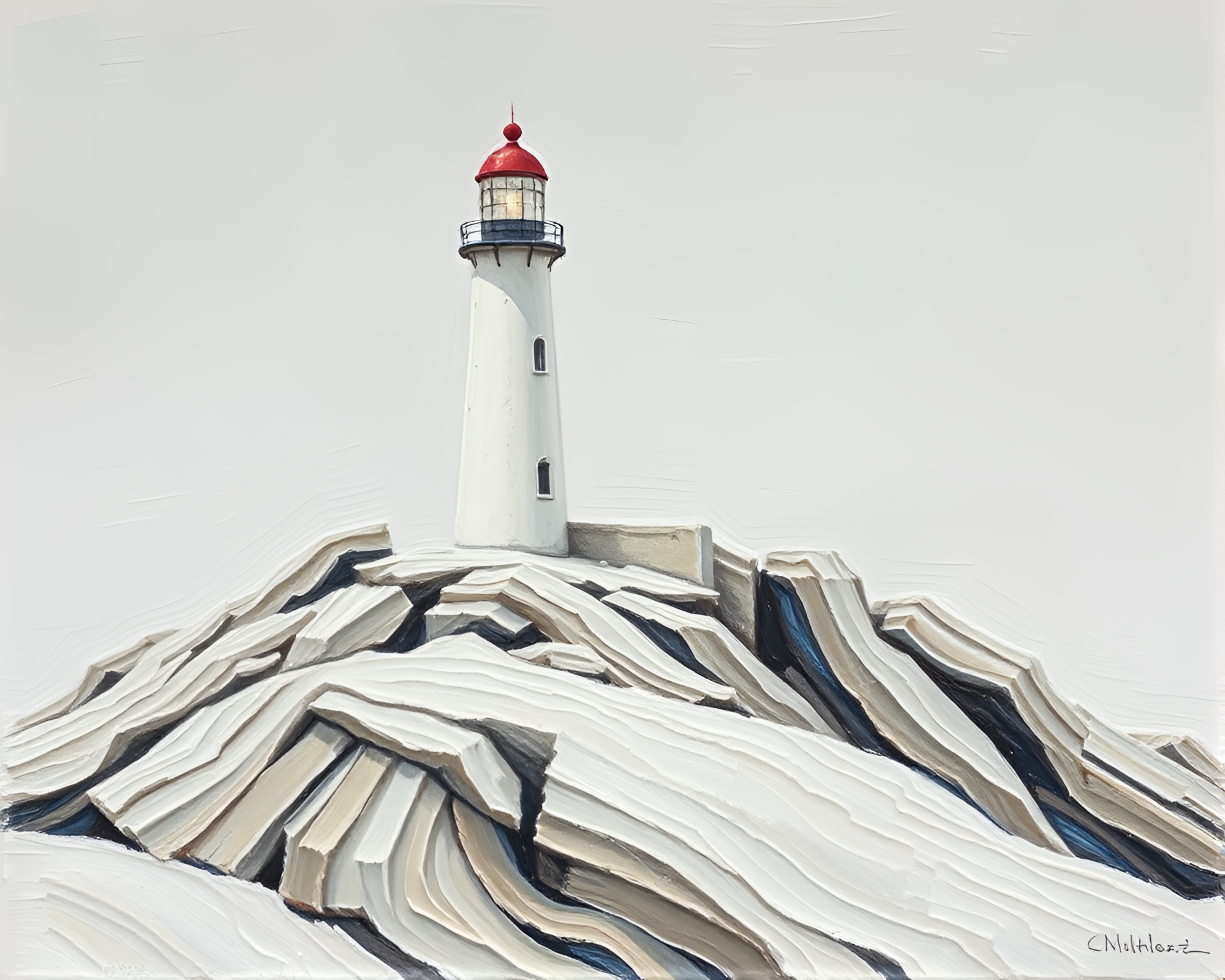 Ridges of Ivory: Abandoned Lighthouse Impasto Vignette – free AI stock image