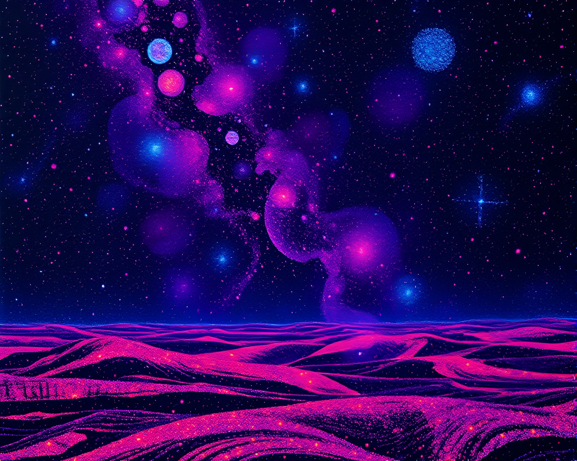 LED Oasis in Cosmic Dust: Etched Pixel Artwork – free AI stock image