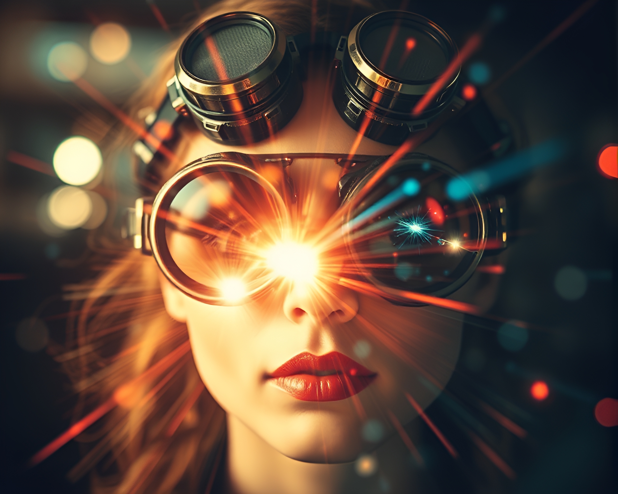 Steampunk Double Exposure Goggles with Lens Flare – free AI stock image