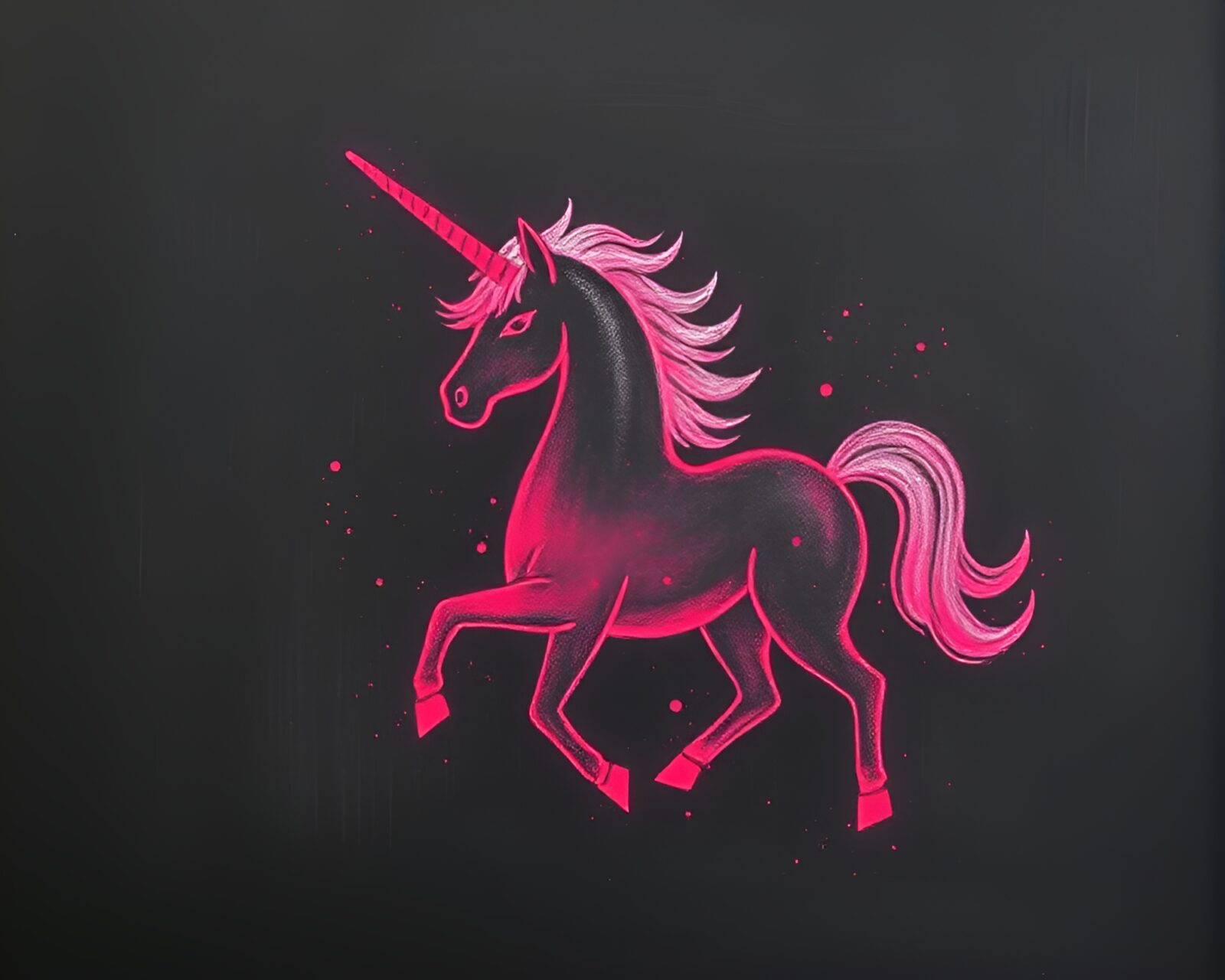 Illustration of unicorn in volcanic glow amidst chalk smudges