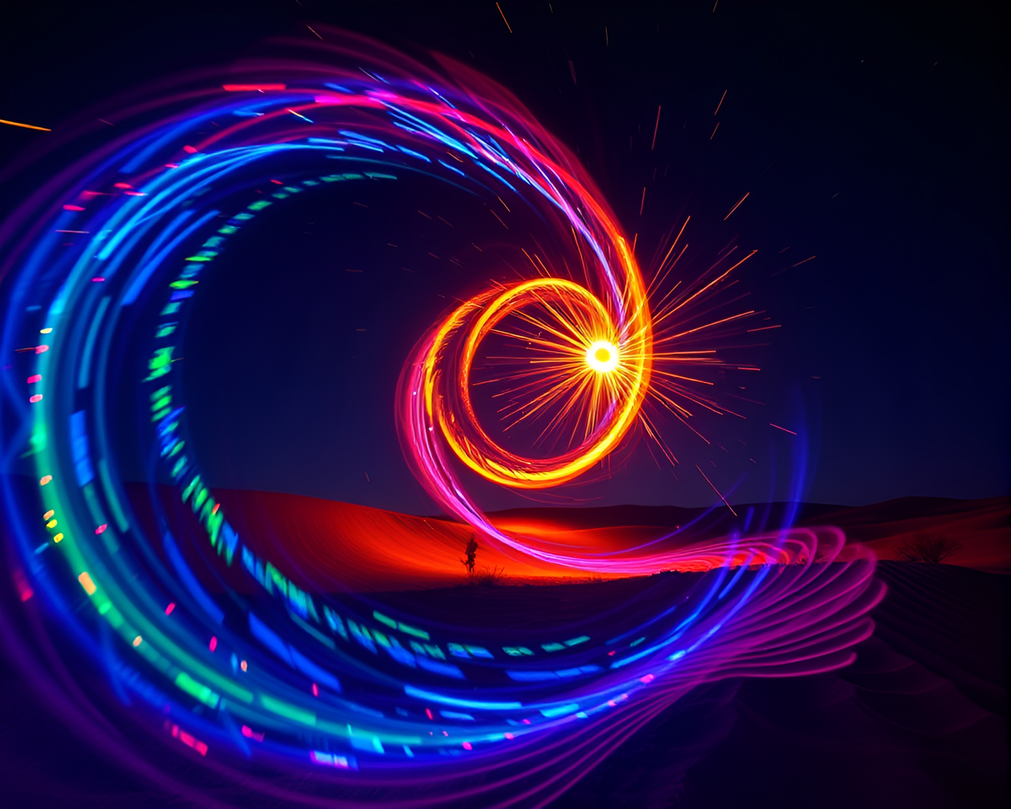 Mesmerizing LED Desert Mirage Vortex Twist Art – free AI stock image