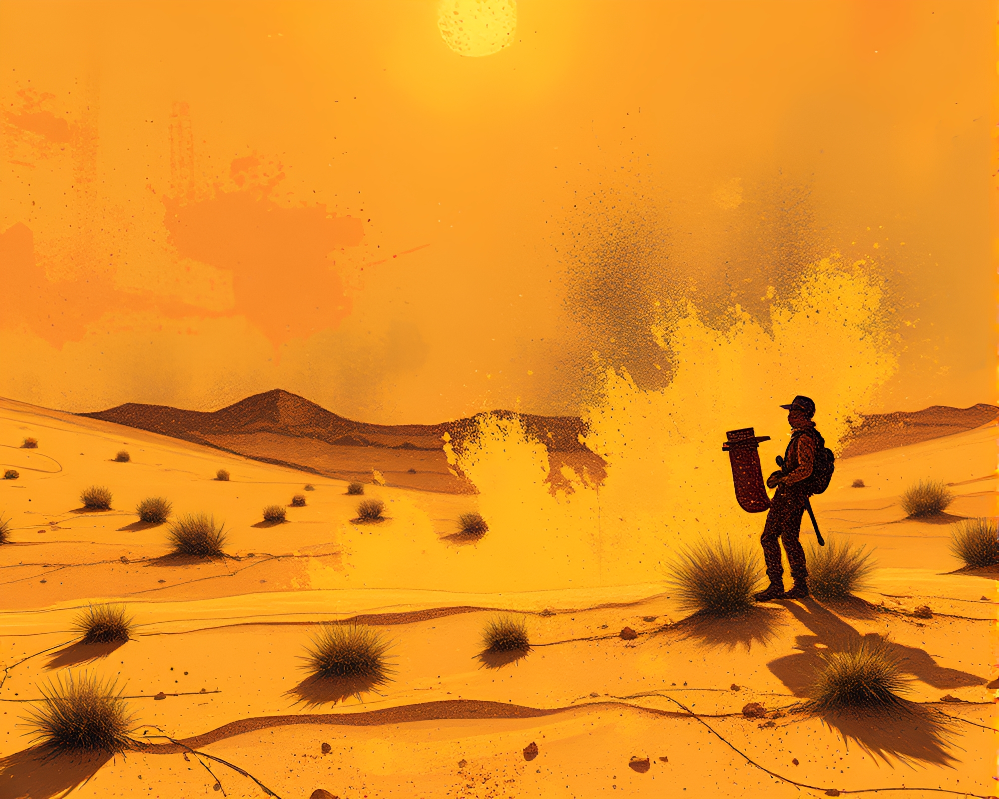 Desert Mirage: Manga Style Spray Paint Drips – free AI stock image