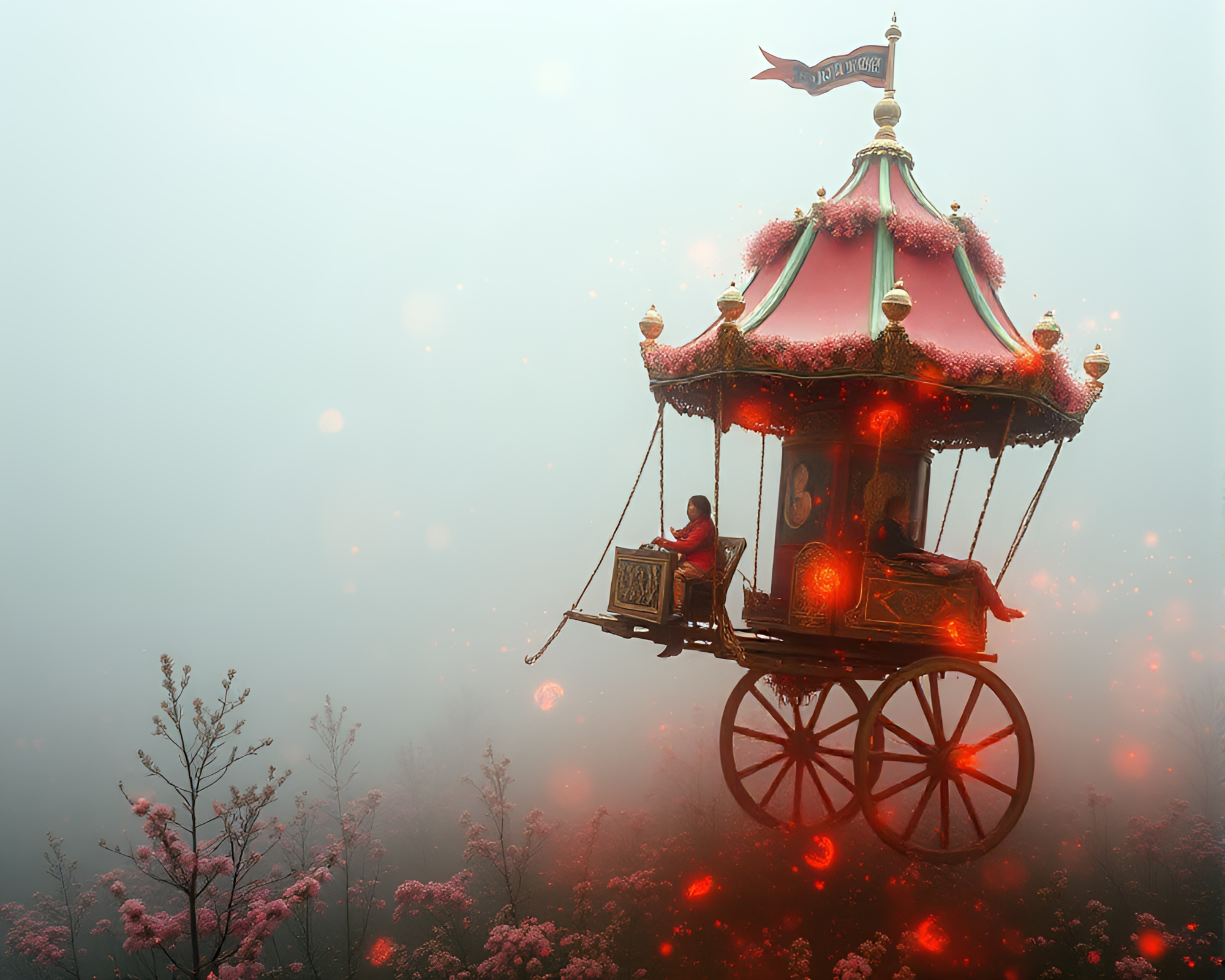 Majestic Chariot Emerging from Enchanted Fog Banks – free AI stock image