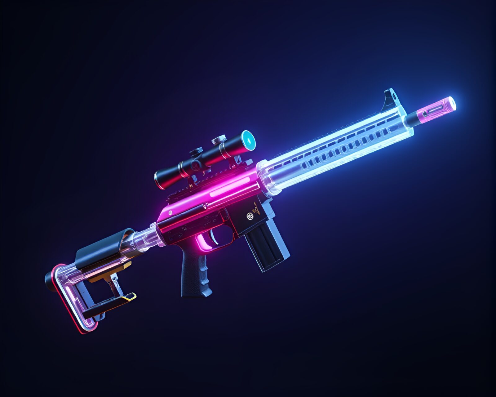 Vibrant tight crop of futuristic weapon against geometric backdrop