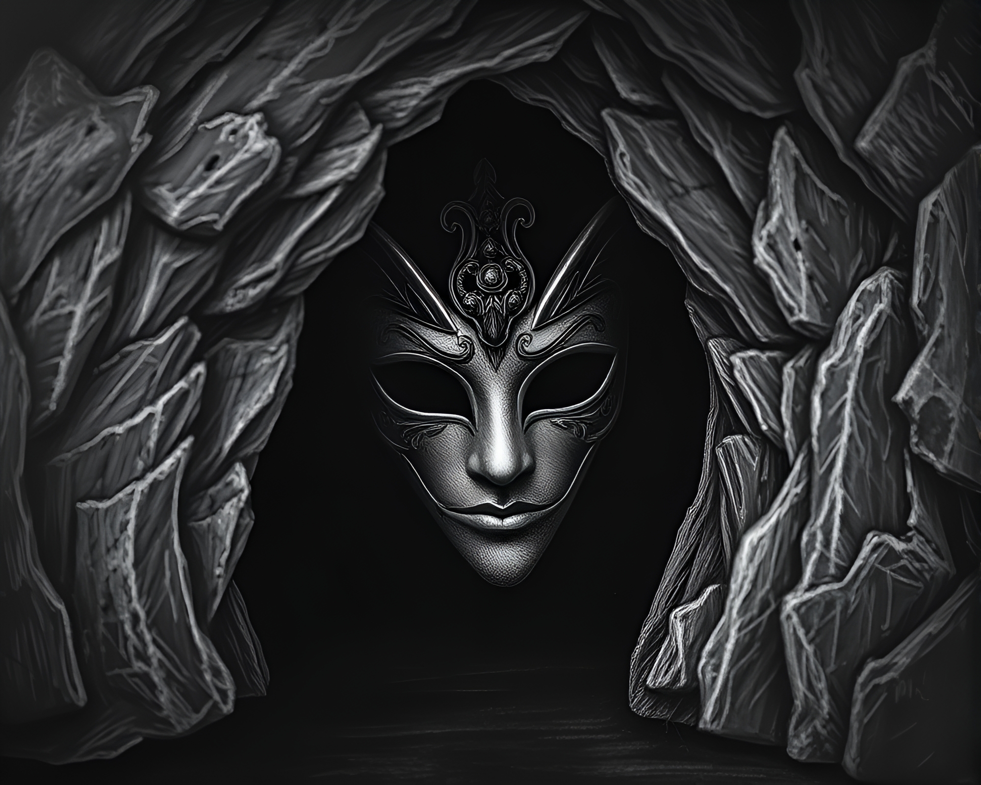 Venetian Mask in Chalkboard Darkness Composition – free AI stock image