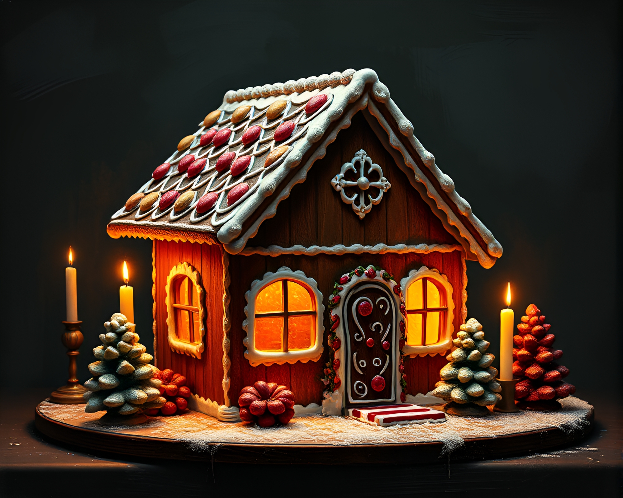 Gingerbread House in Enchanted Candlelit Chalkboard Forest – free AI stock image