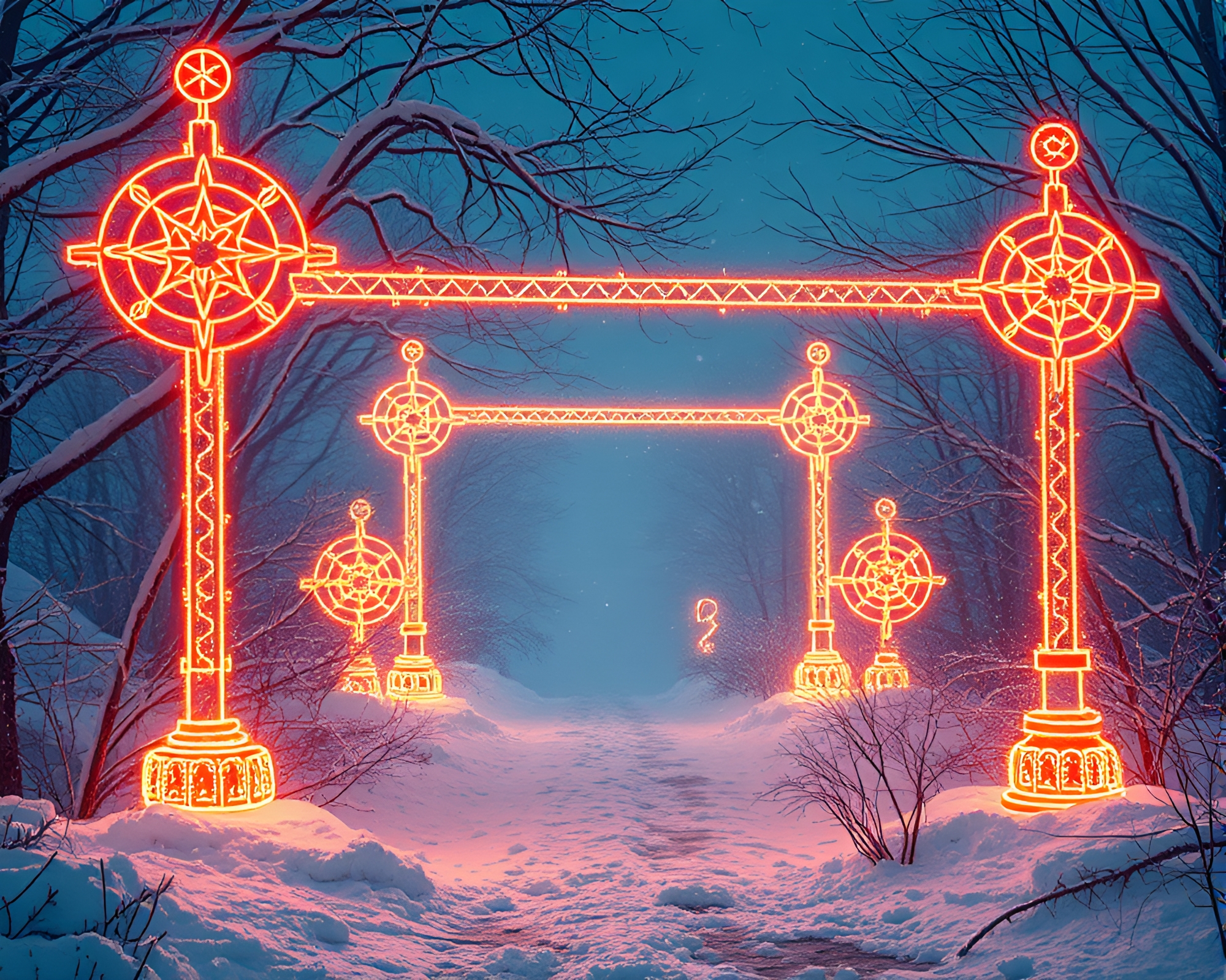 Neon Alchemy in Snowy Light – free AI stock image