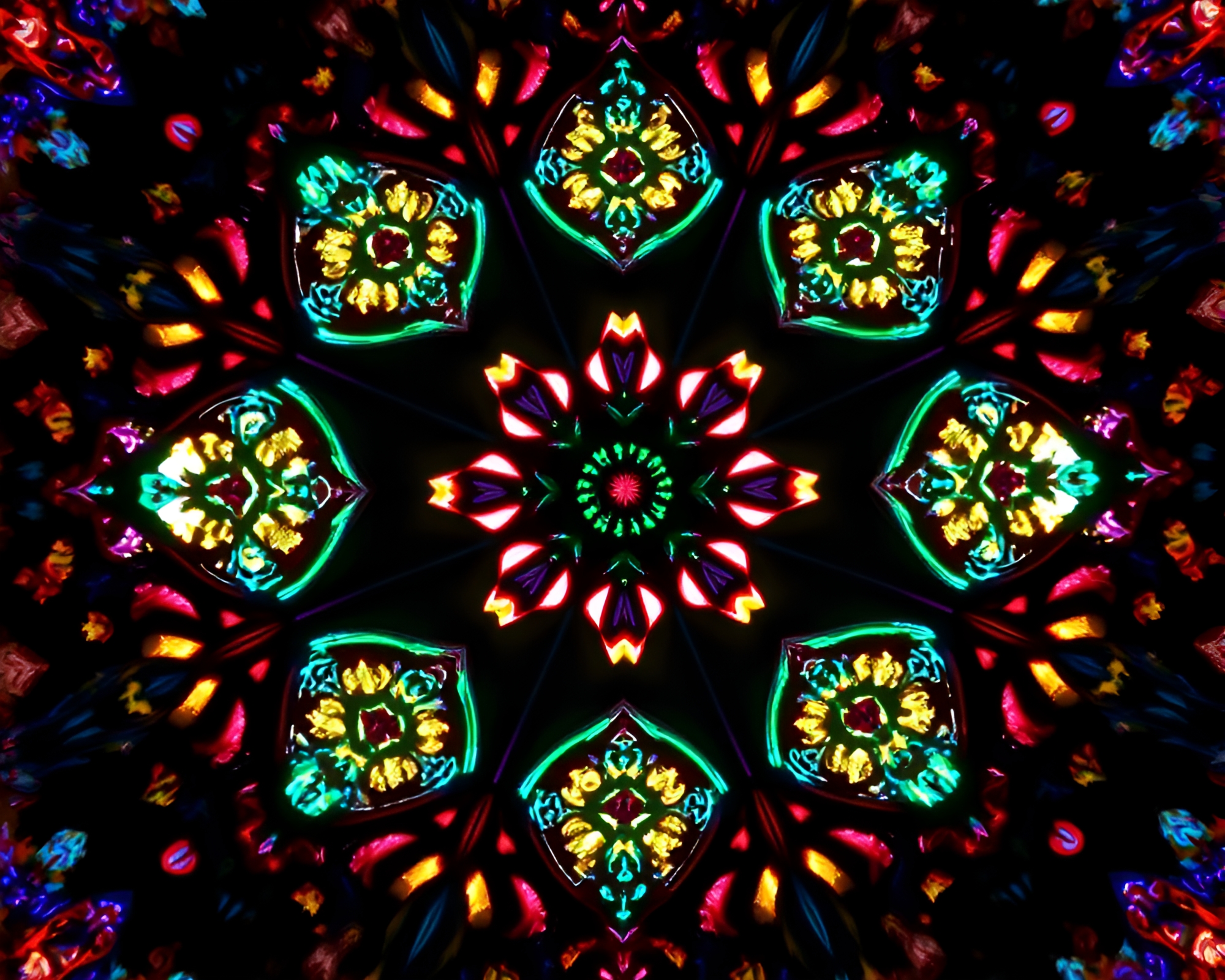 Radially Symmetric Sloth in Cathedral Stained Light – free AI stock image