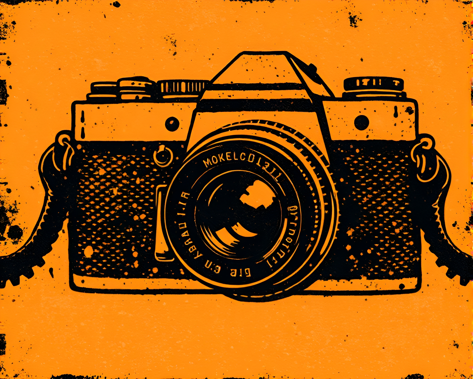 Monochrome Camera Composition with Linocut Textures – free AI stock image