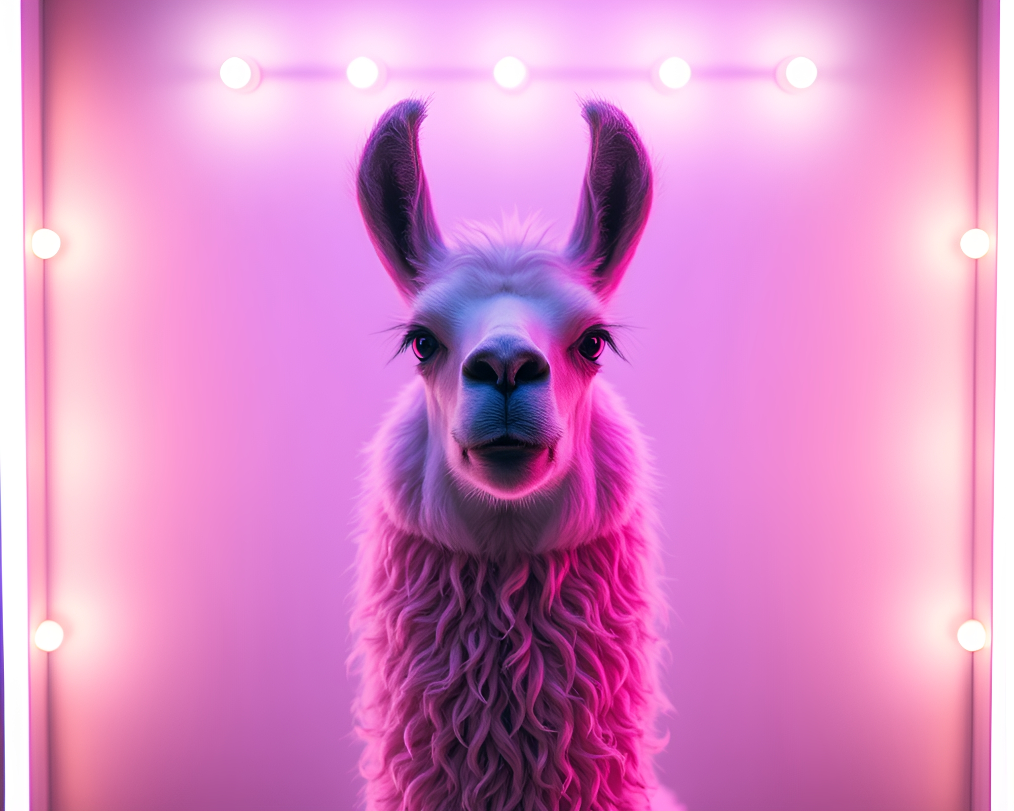Luminous Llama Portrait in Pastel LED Light Art – free AI stock image