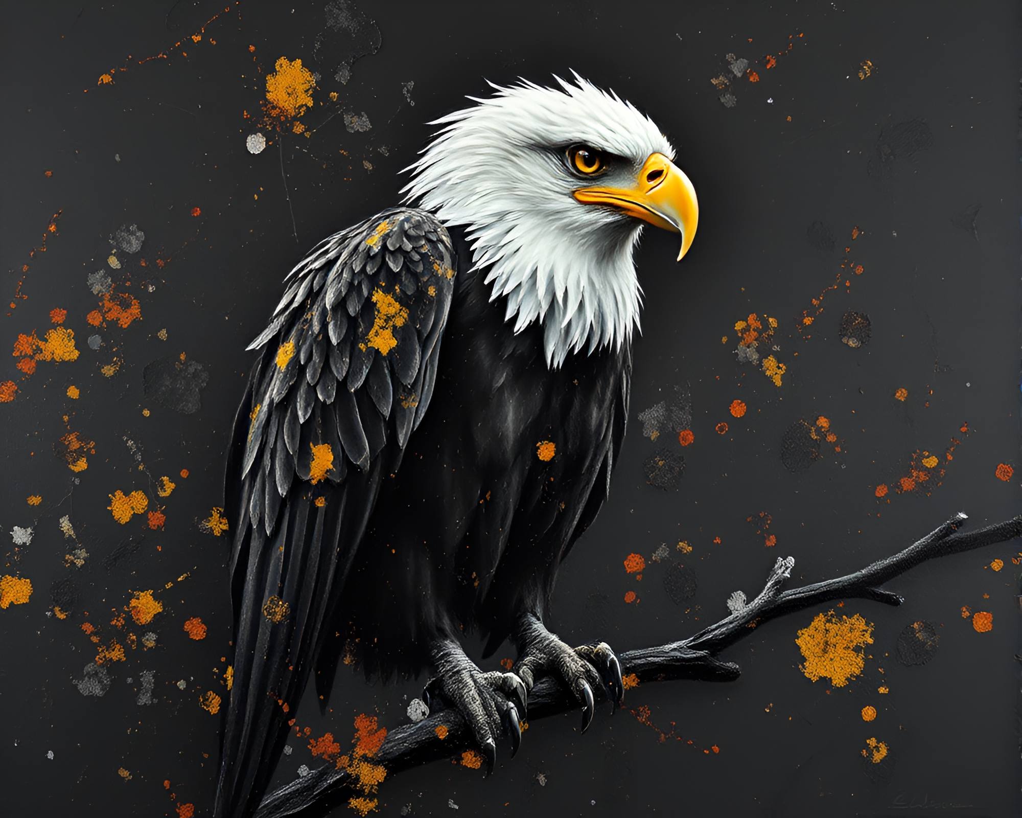 Eagle Noir: Lichen Textured Expressionist Painting – free AI stock image
