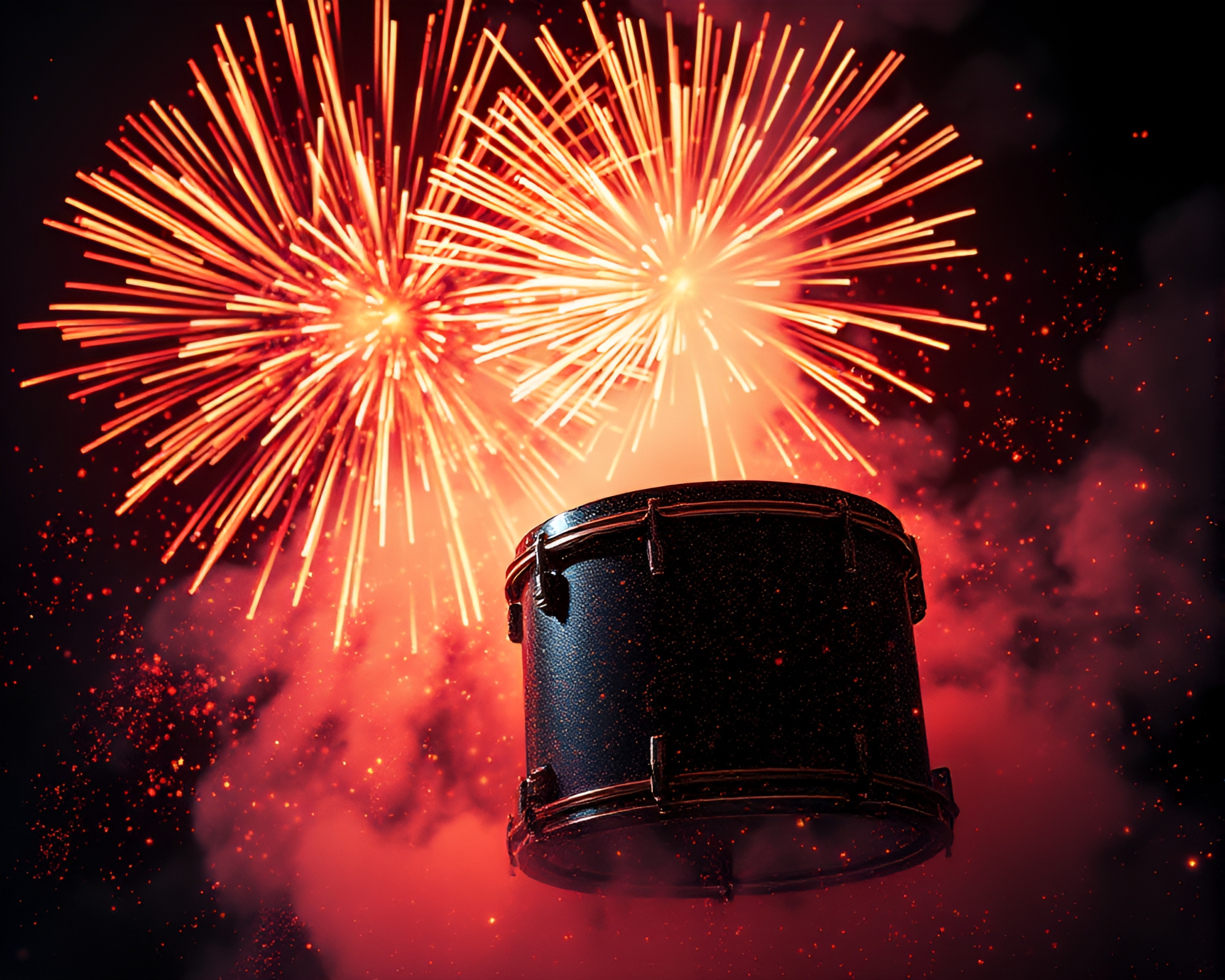 Drum-themed Cybernetic Fireworks Explosion – free AI stock image