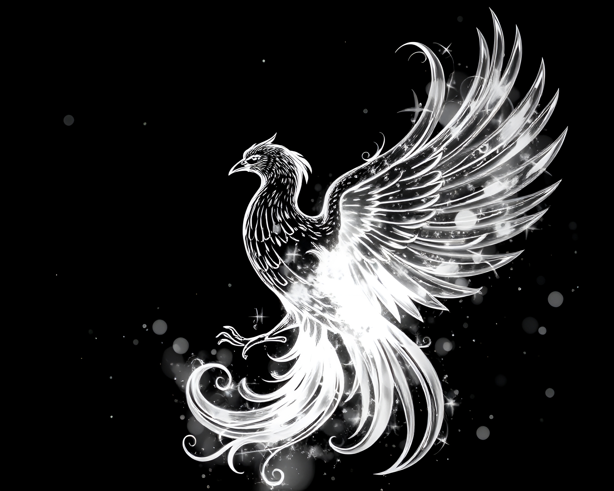 Ethereal Phoenix in Soft Monochrome Symphony – free AI stock image