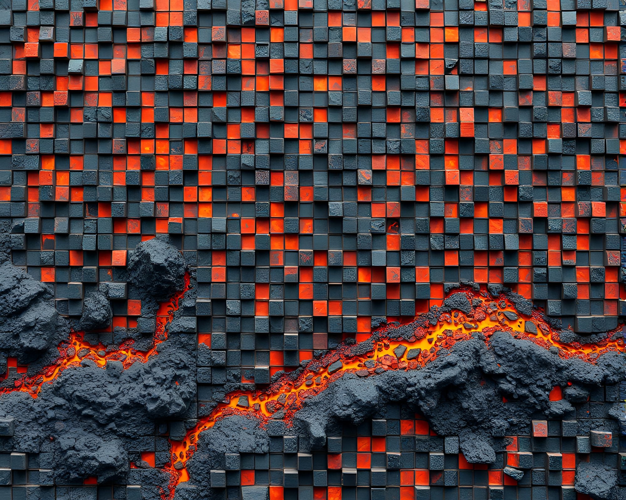 Time Dilation Mosaic Tiling in Volcanic Wireframe – free AI stock image