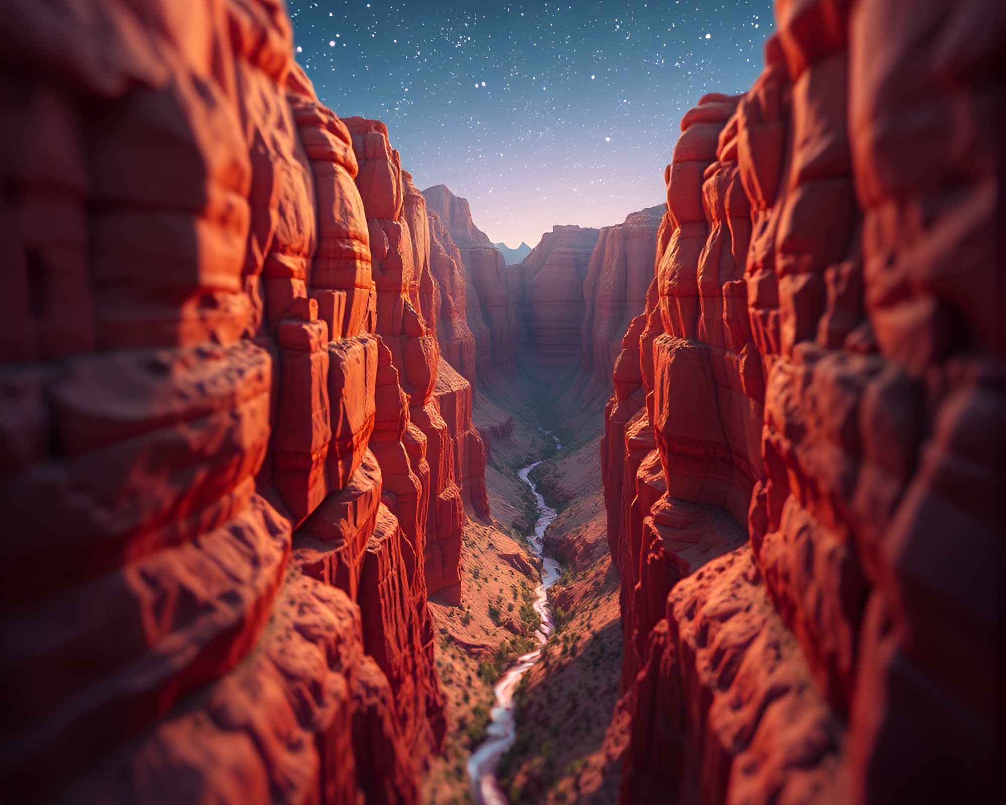 Starlit Canyon Split Focus Diopter Low-Poly Render – free AI stock image
