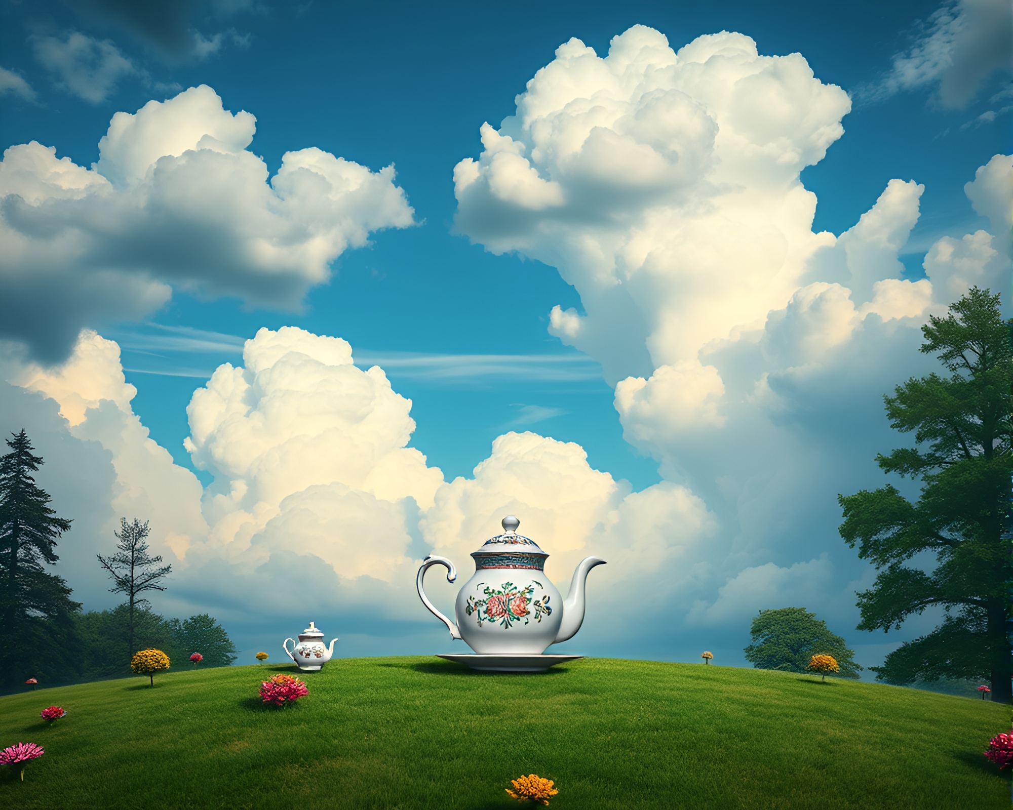 Whimsical Tea Party in the Clouds – free AI stock image