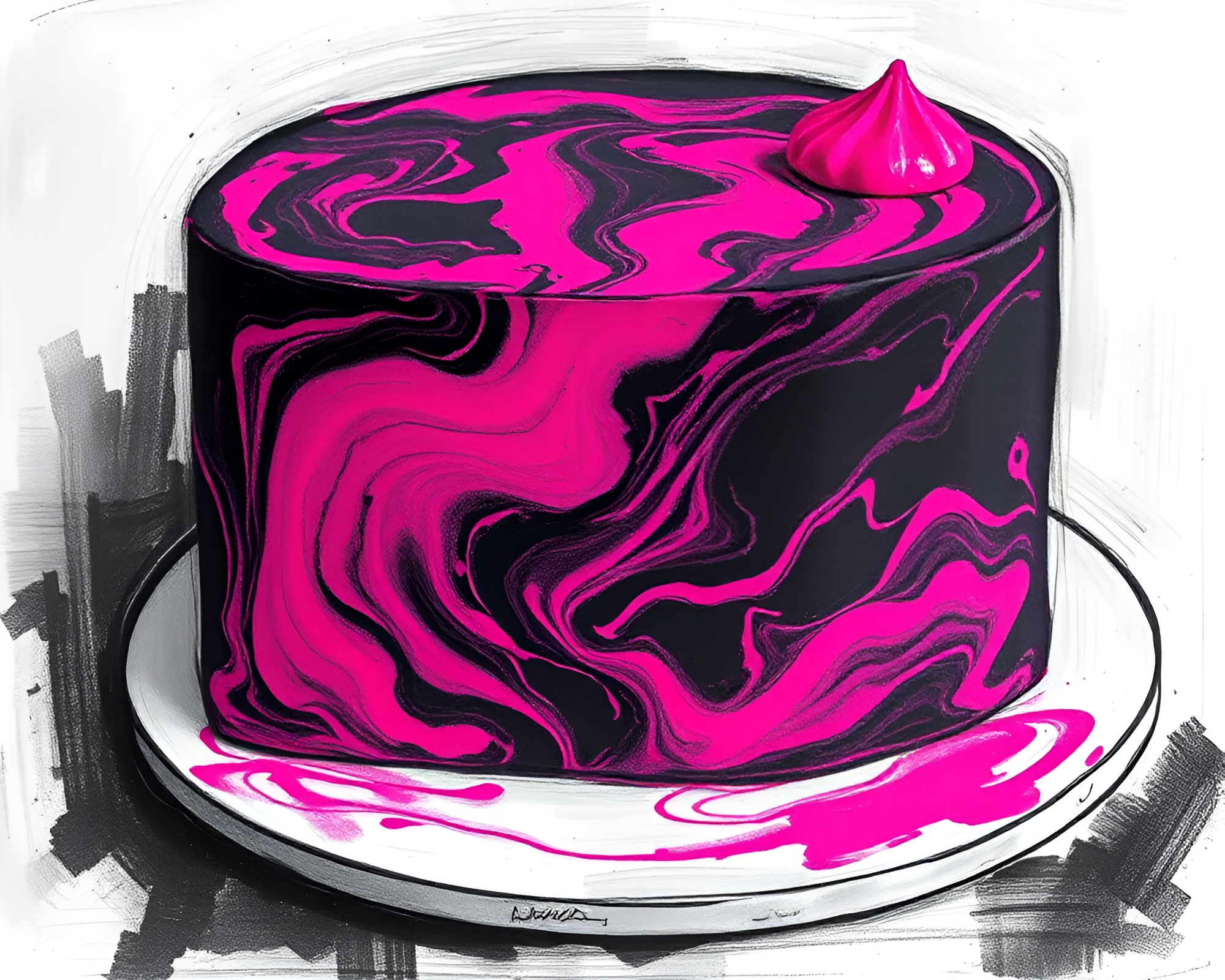 Cubist Magenta Marbled Cake with Chalkboard Smudges – free AI stock image